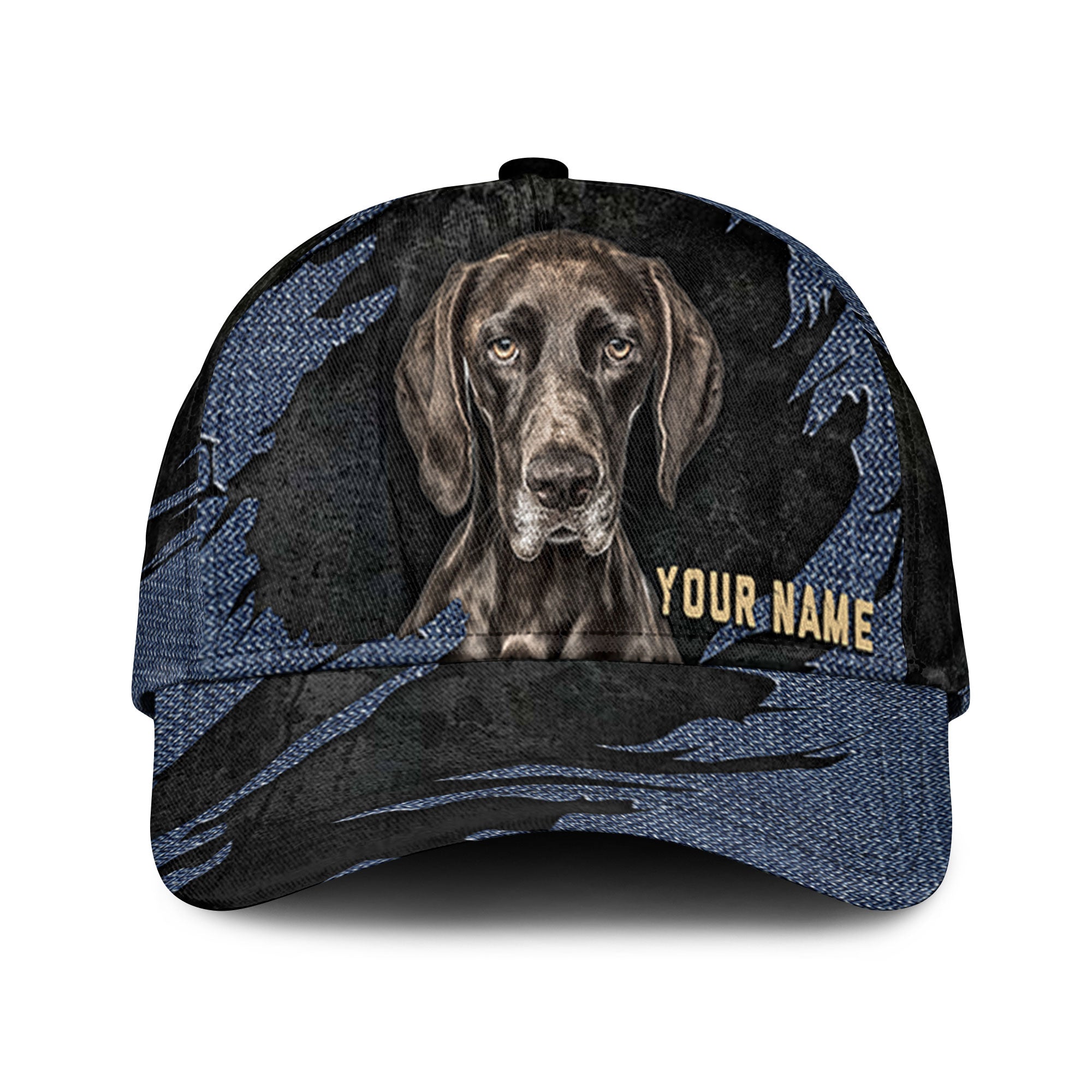 German Shorthaired Pointer - Jean Background Custom Name Cap