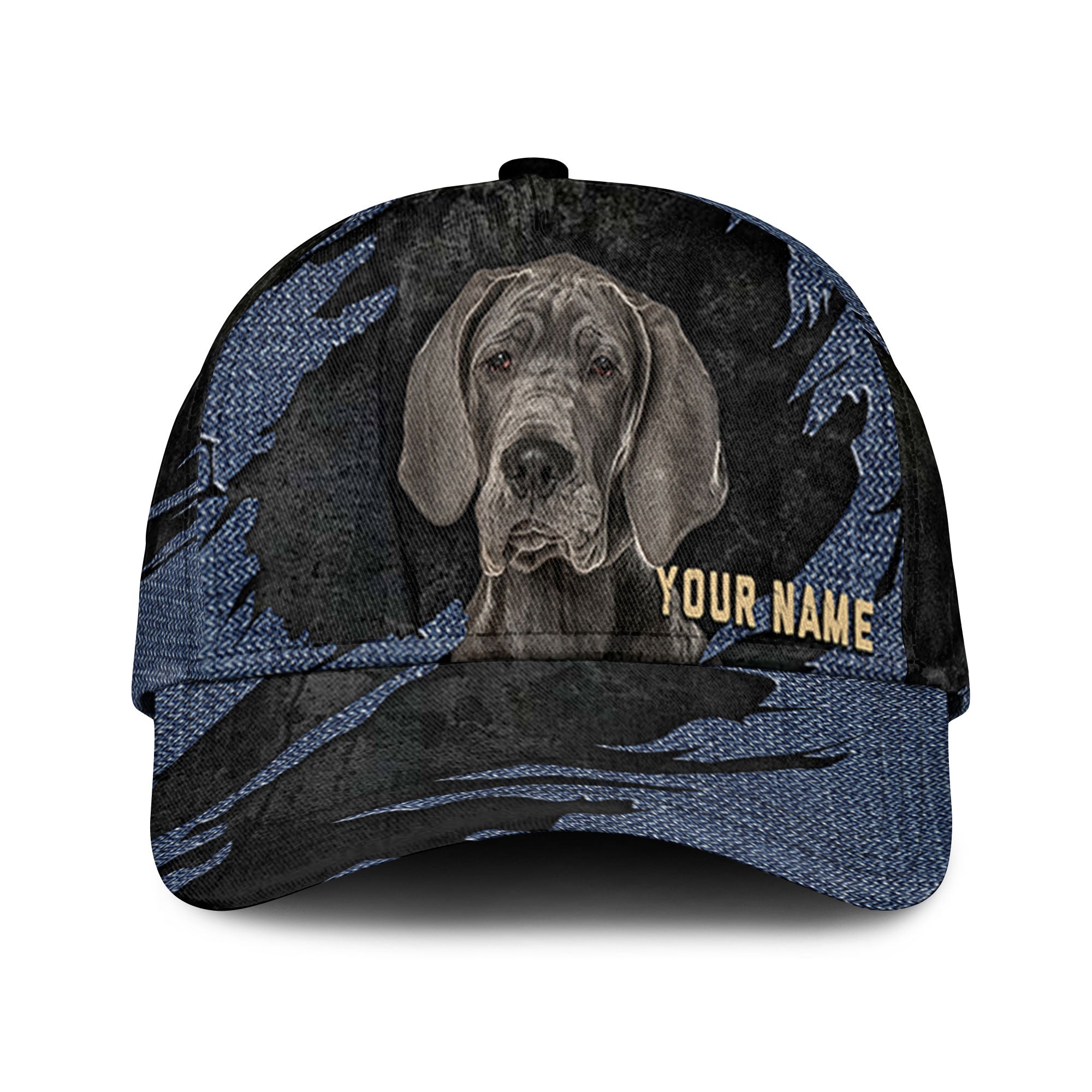 Great Dane - Jean Background Custom Name Cap