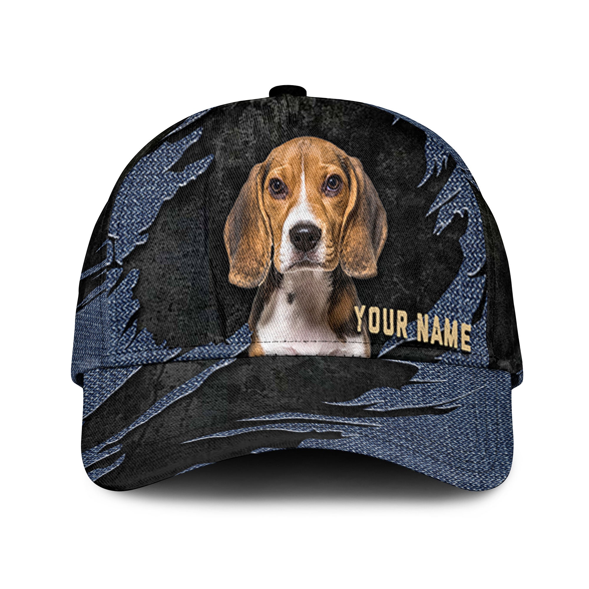 Beagle - Jean Background Custom Name Cap