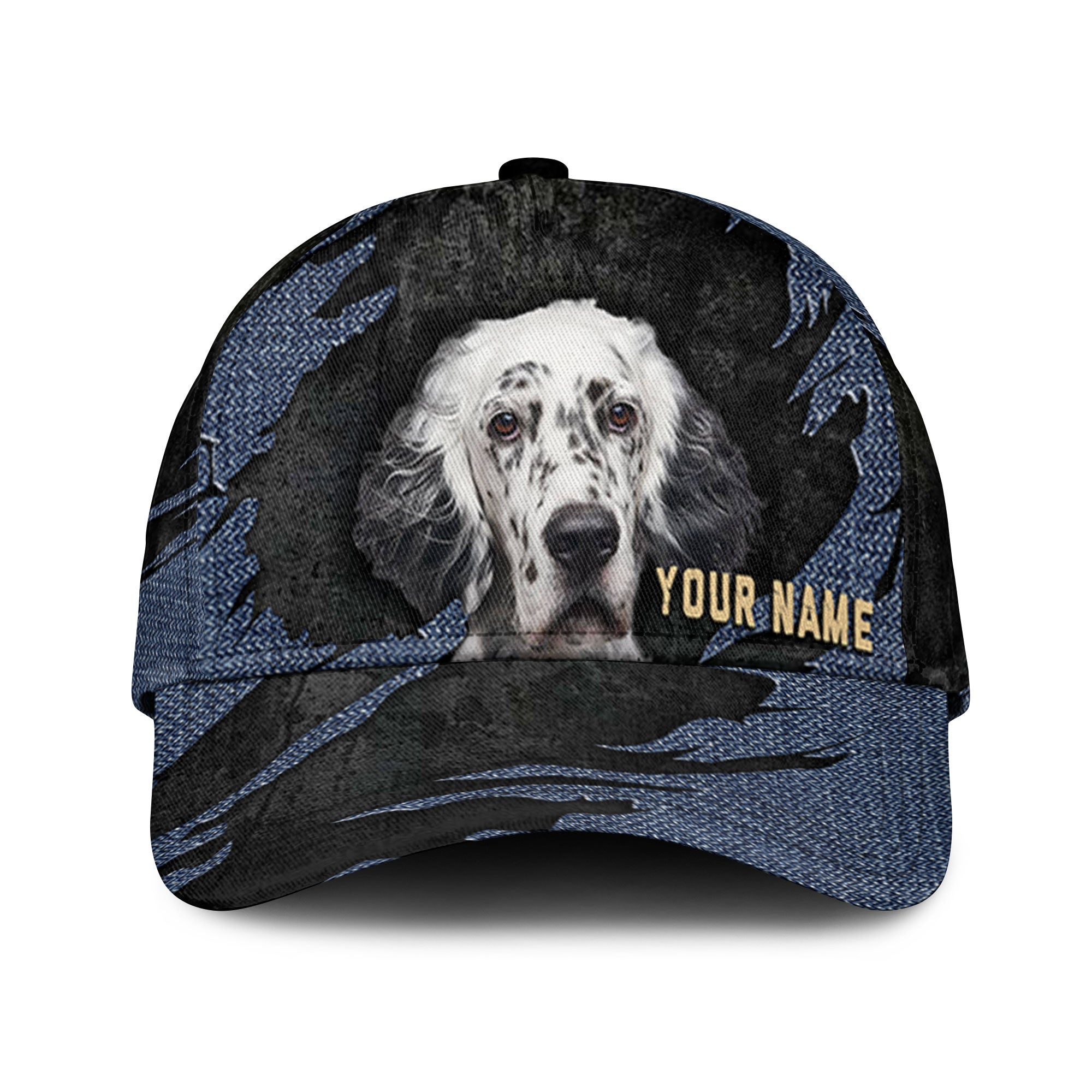 English Setter - Jean Background Custom Name Cap