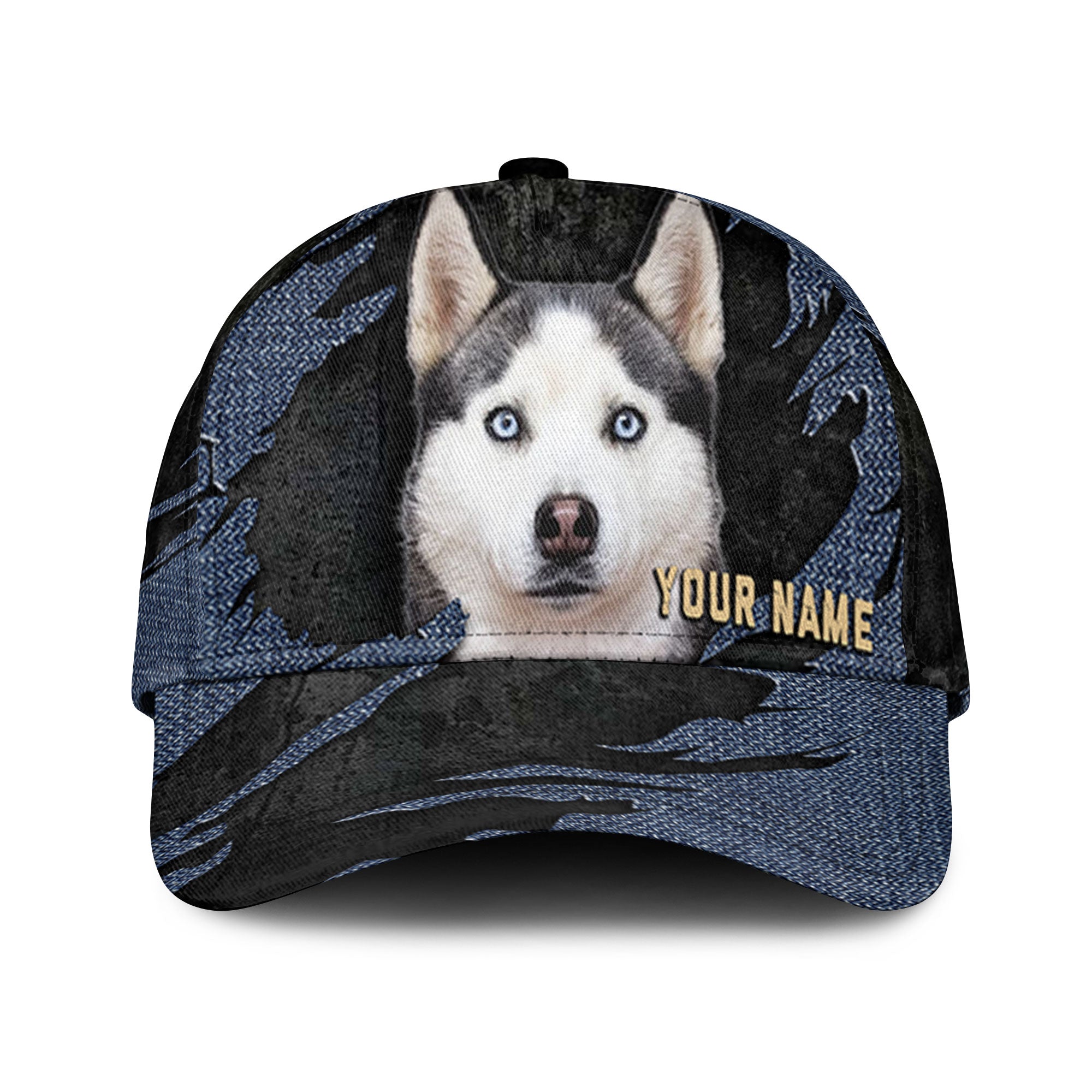 Siberian Husky - Jean Background Custom Name Cap
