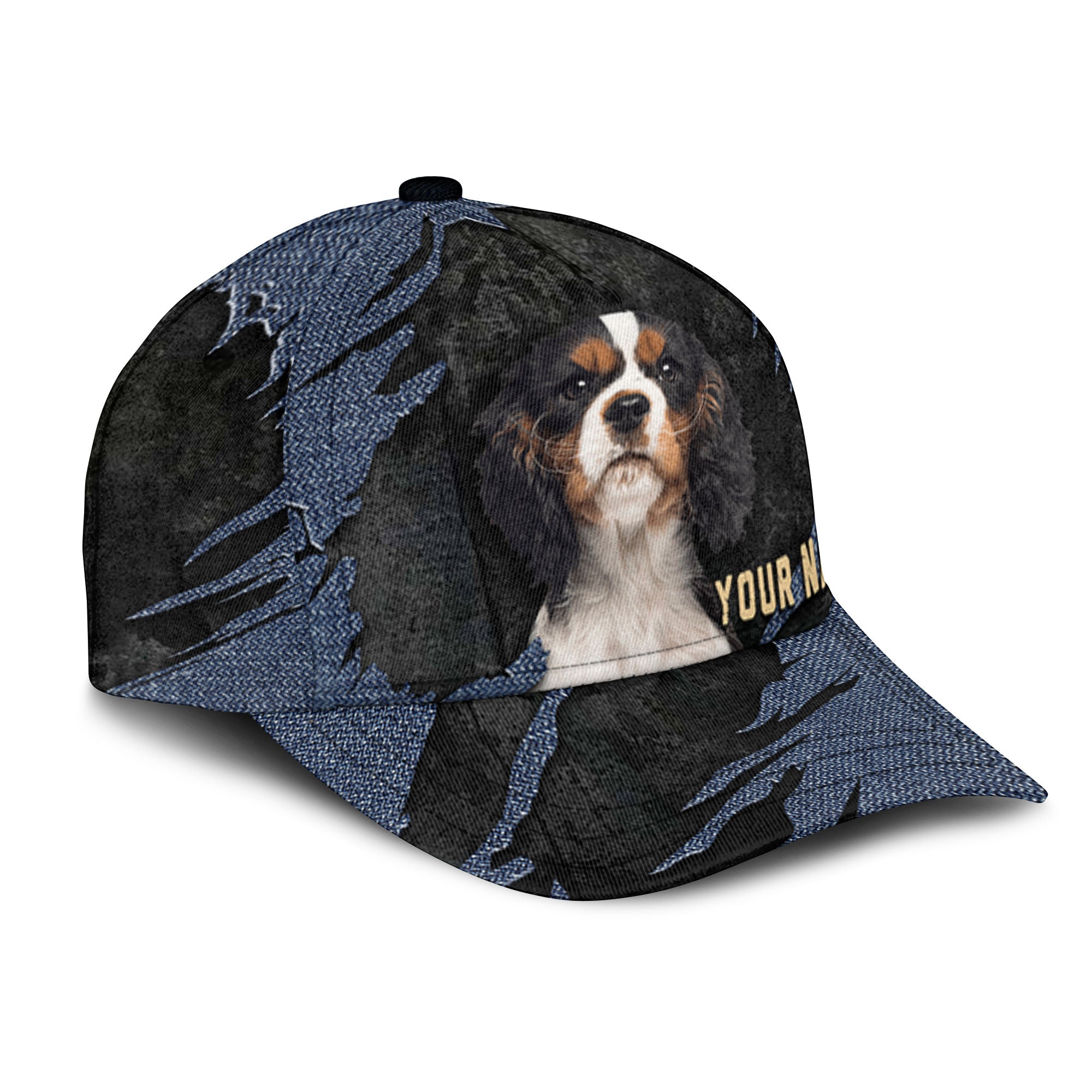 Cavalier King Charles Spaniel - Jean Background Custom Name Cap