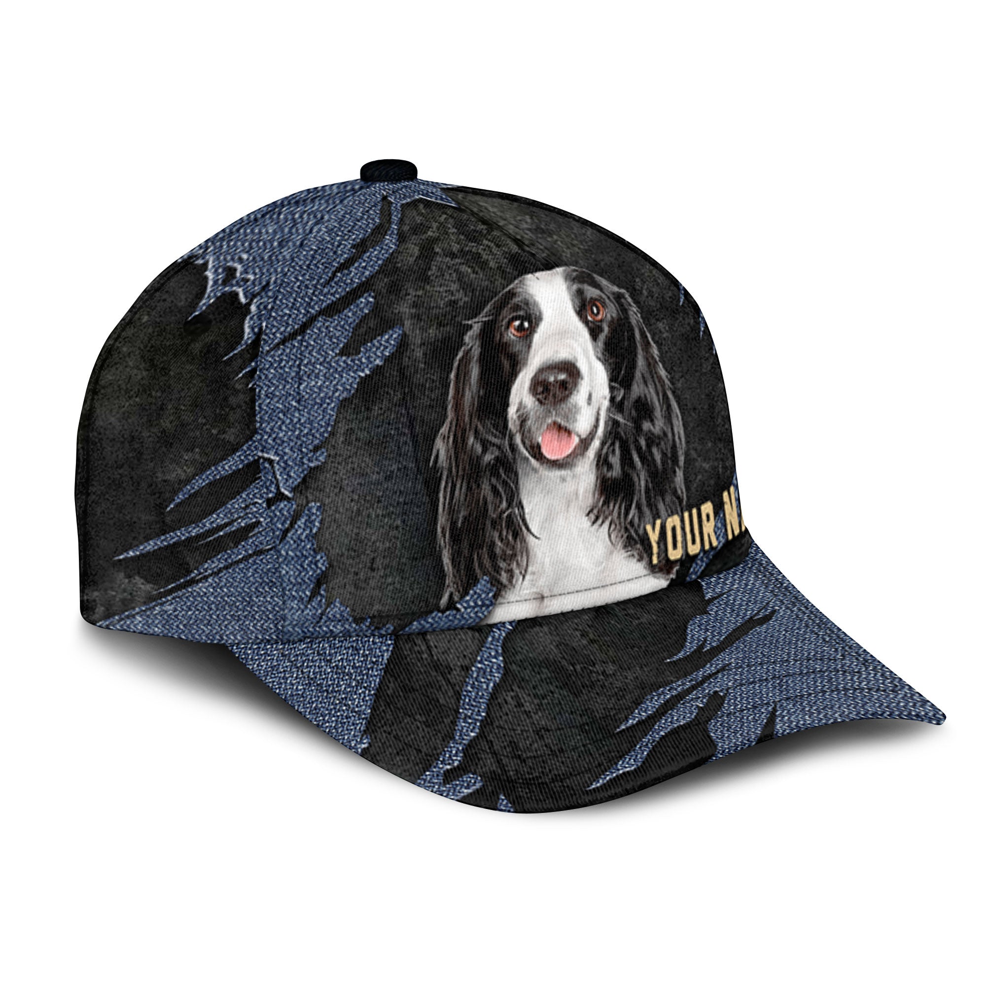 English Springer Spaniel - Jean Background Custom Name Cap