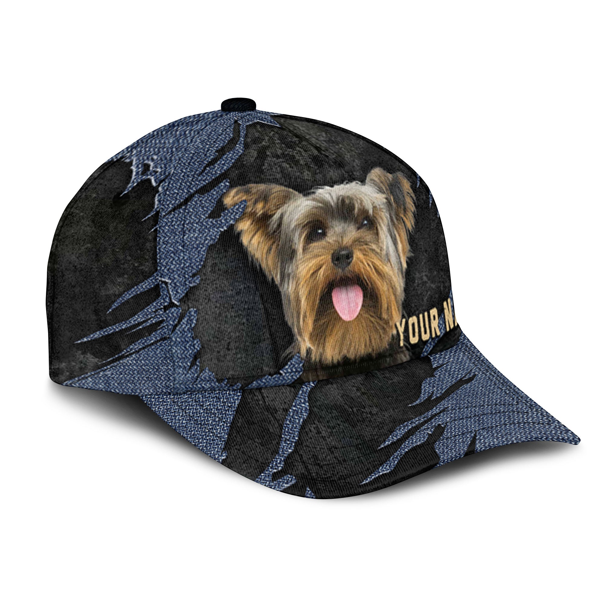 Yorkshire Terrier - Jean Background Custom Name Cap