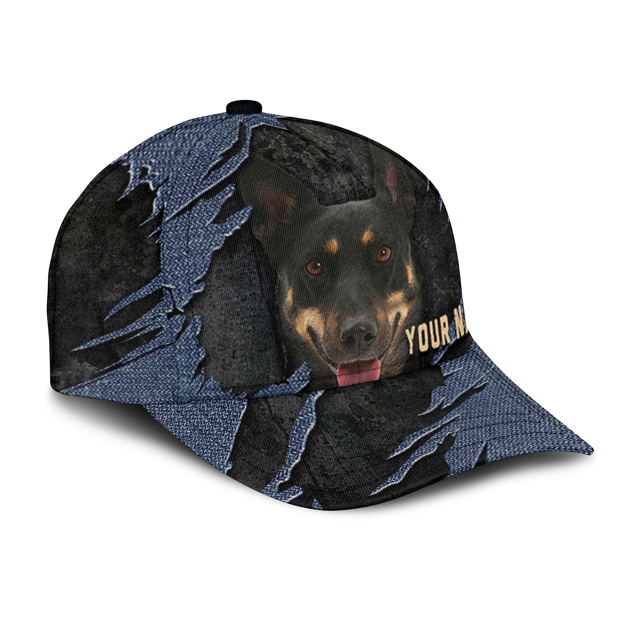 Australian Kelpie - Jean Background Custom Name Cap