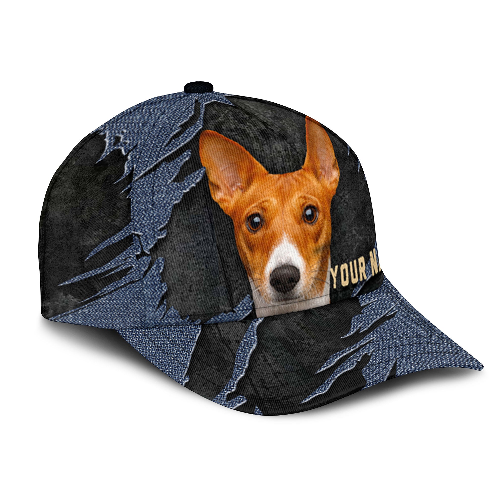 Basenji - Jean Background Custom Name Cap