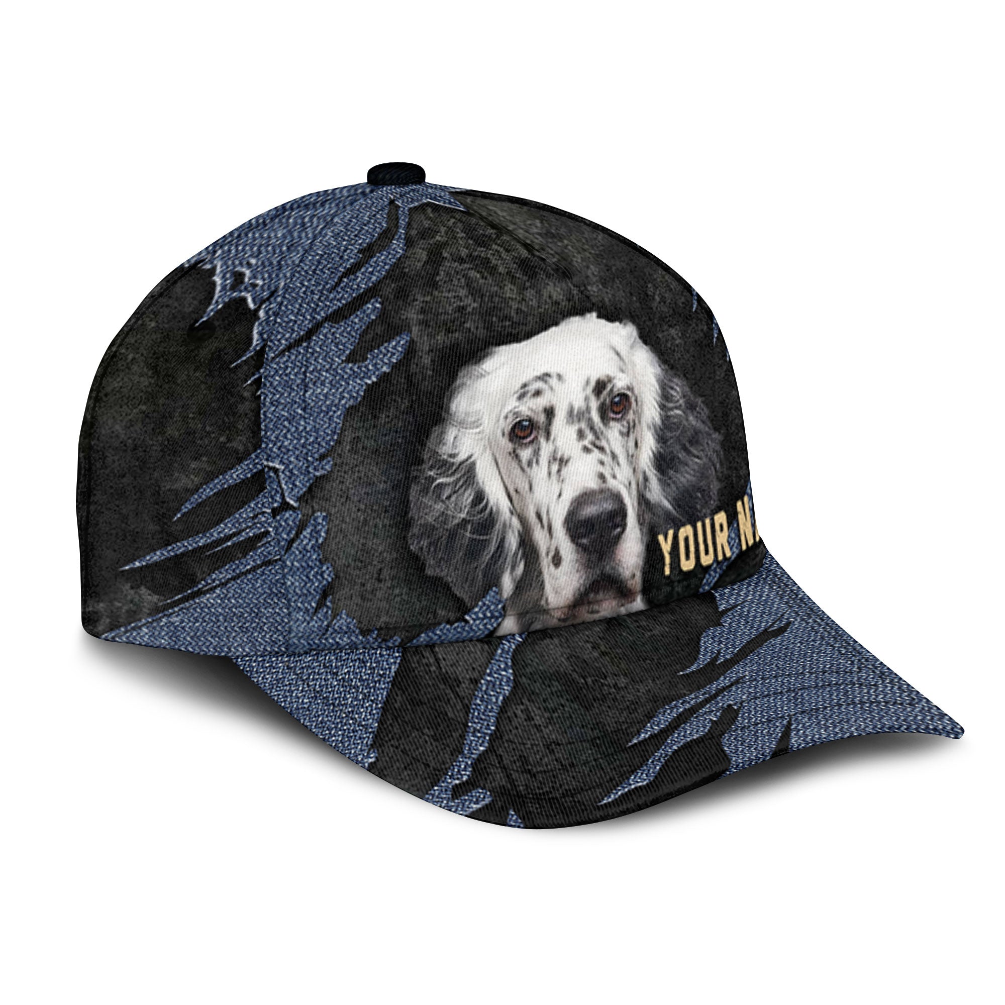 English Setter - Jean Background Custom Name Cap
