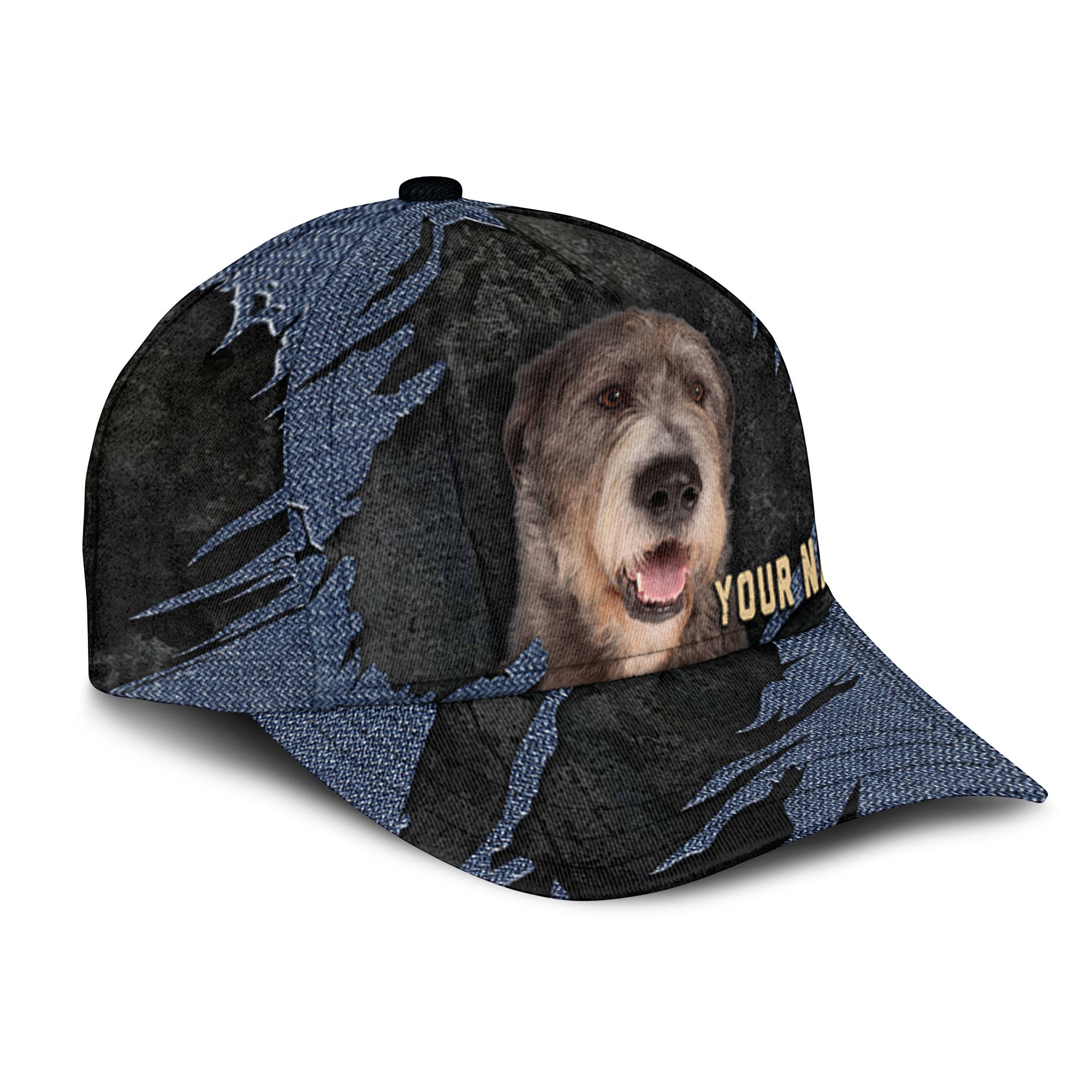 Irish Wolfhound - Jean Background Custom Name Cap