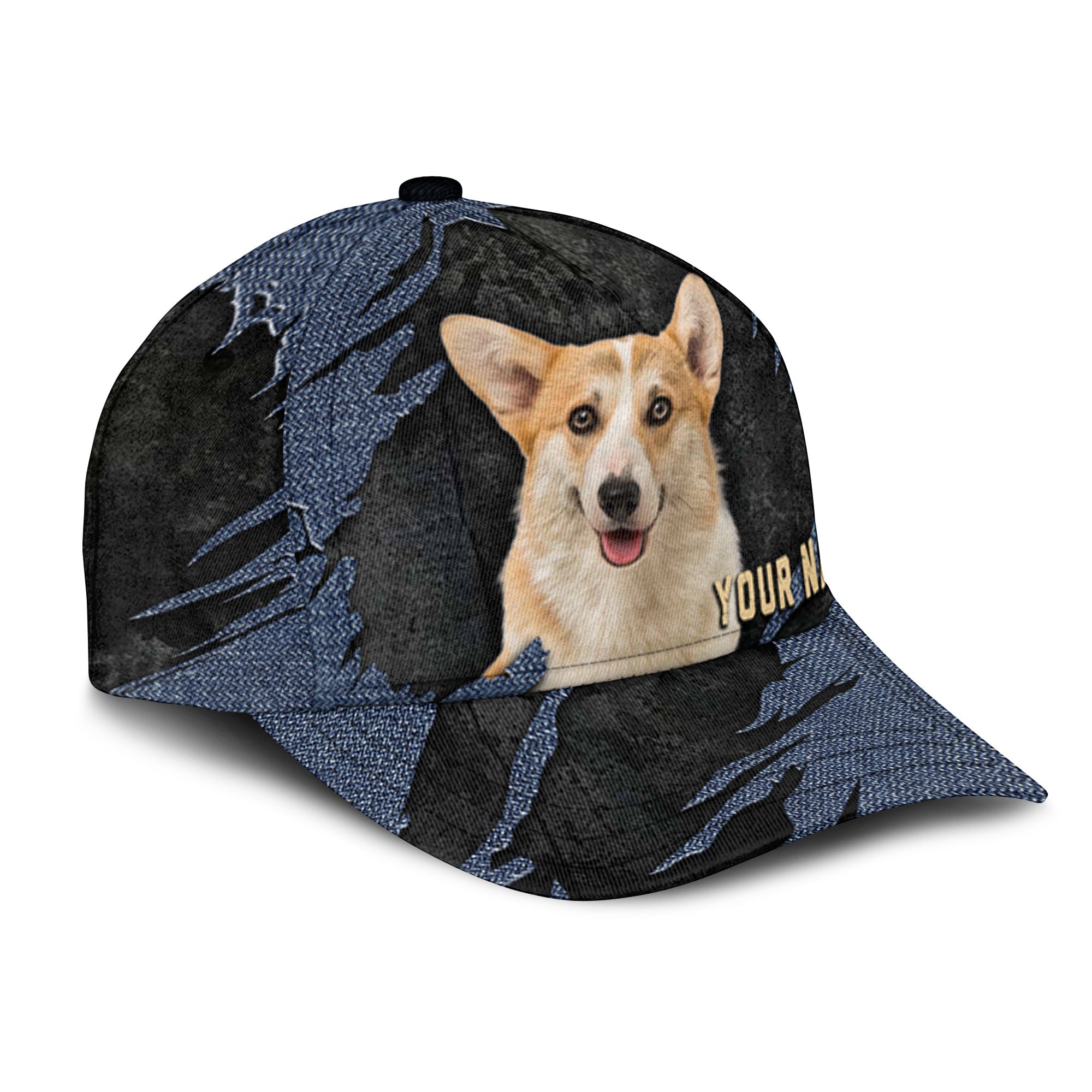 Pembroke Welsh Corgi - Jean Background Custom Name Cap