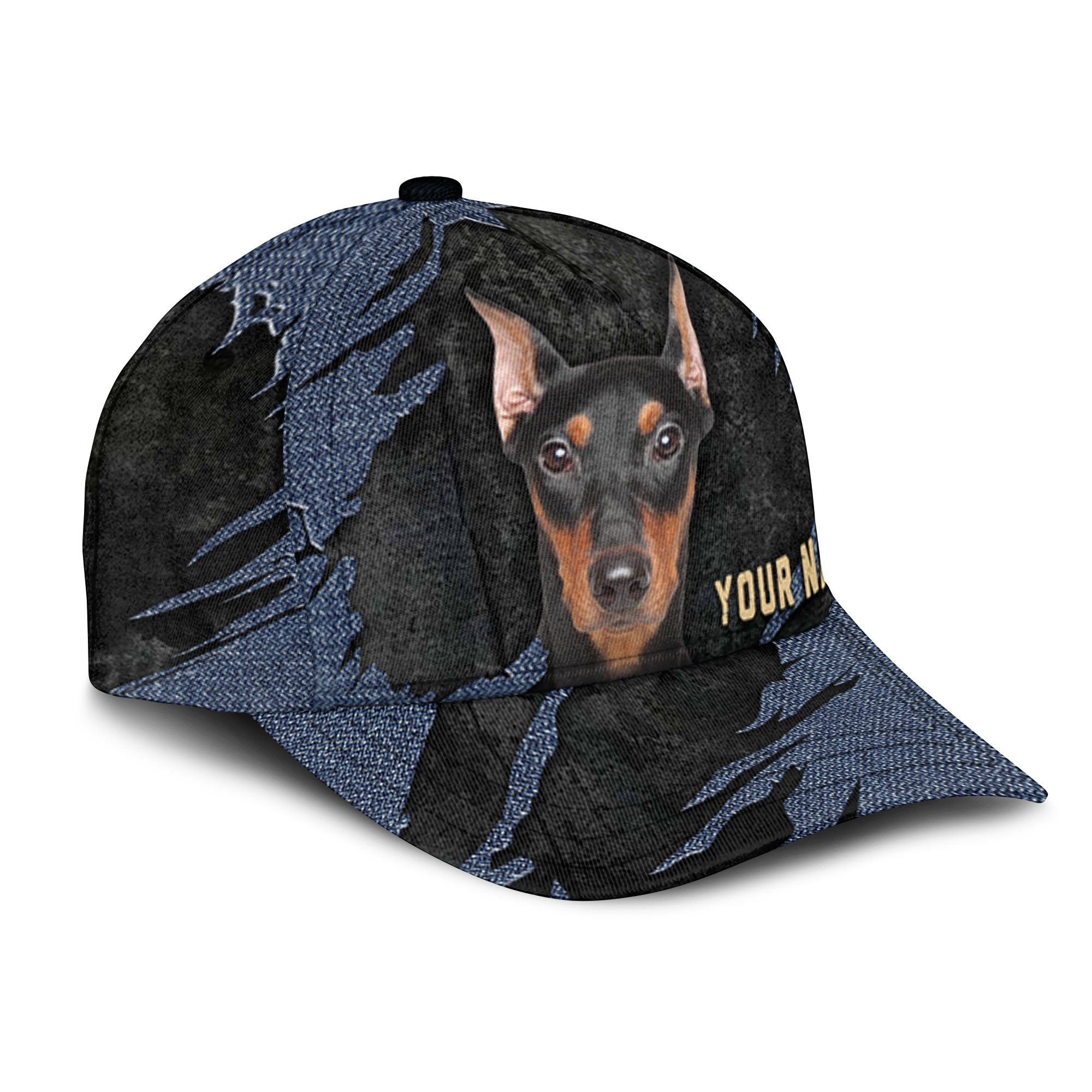 Pinscher - Jean Background Custom Name Cap