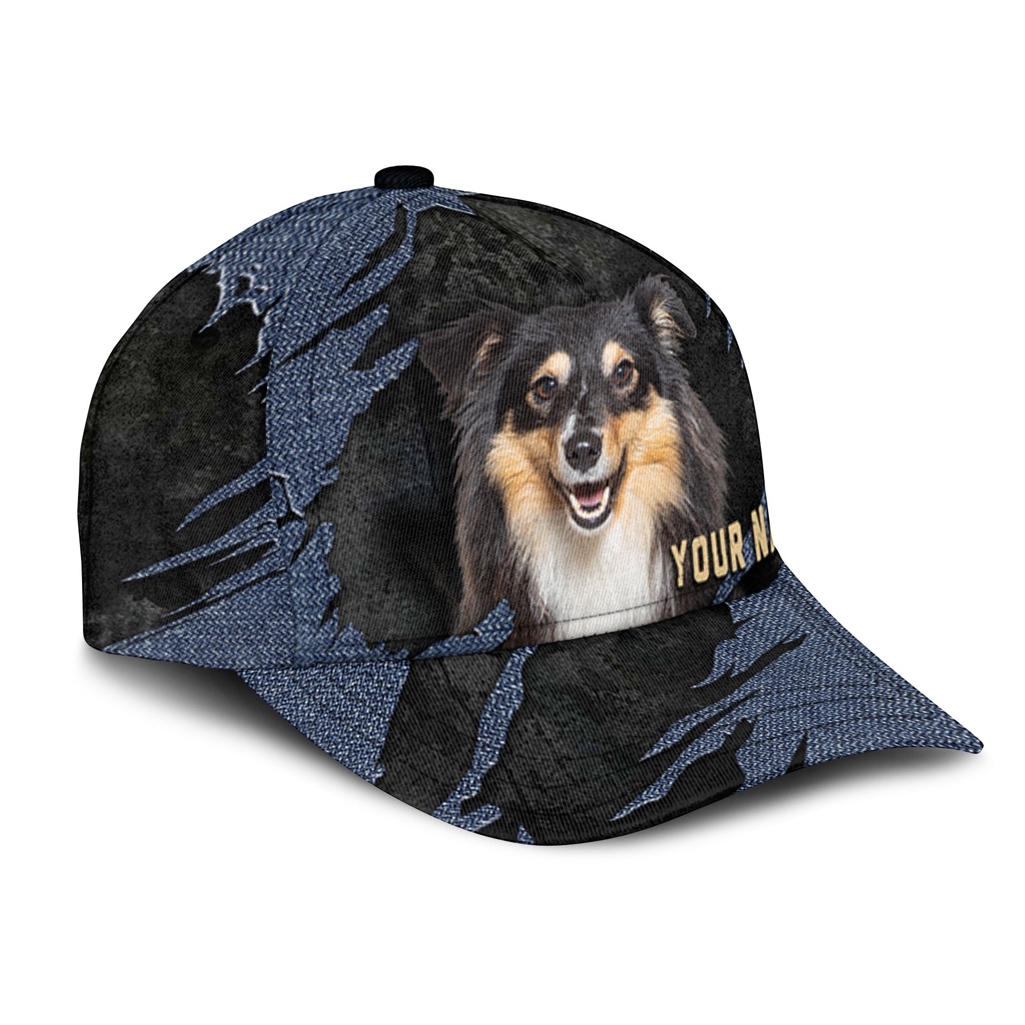 Shetland Sheepdog - Jean Background Custom Name Cap