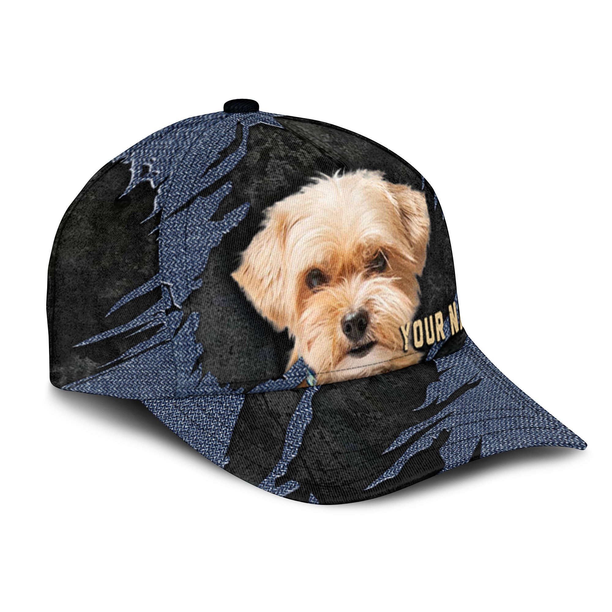 Shorkie - Jean Background Custom Name Cap