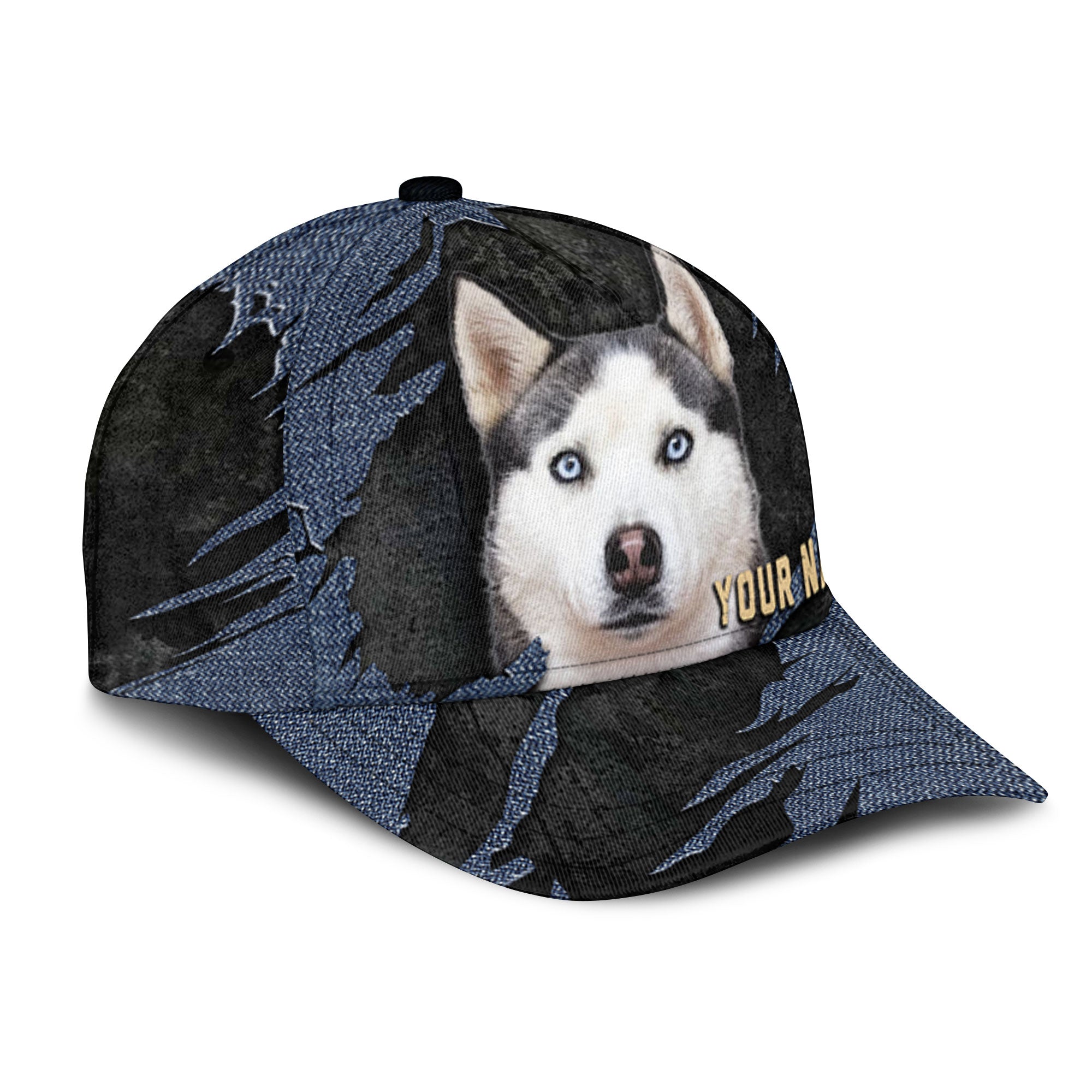Siberian Husky - Jean Background Custom Name Cap