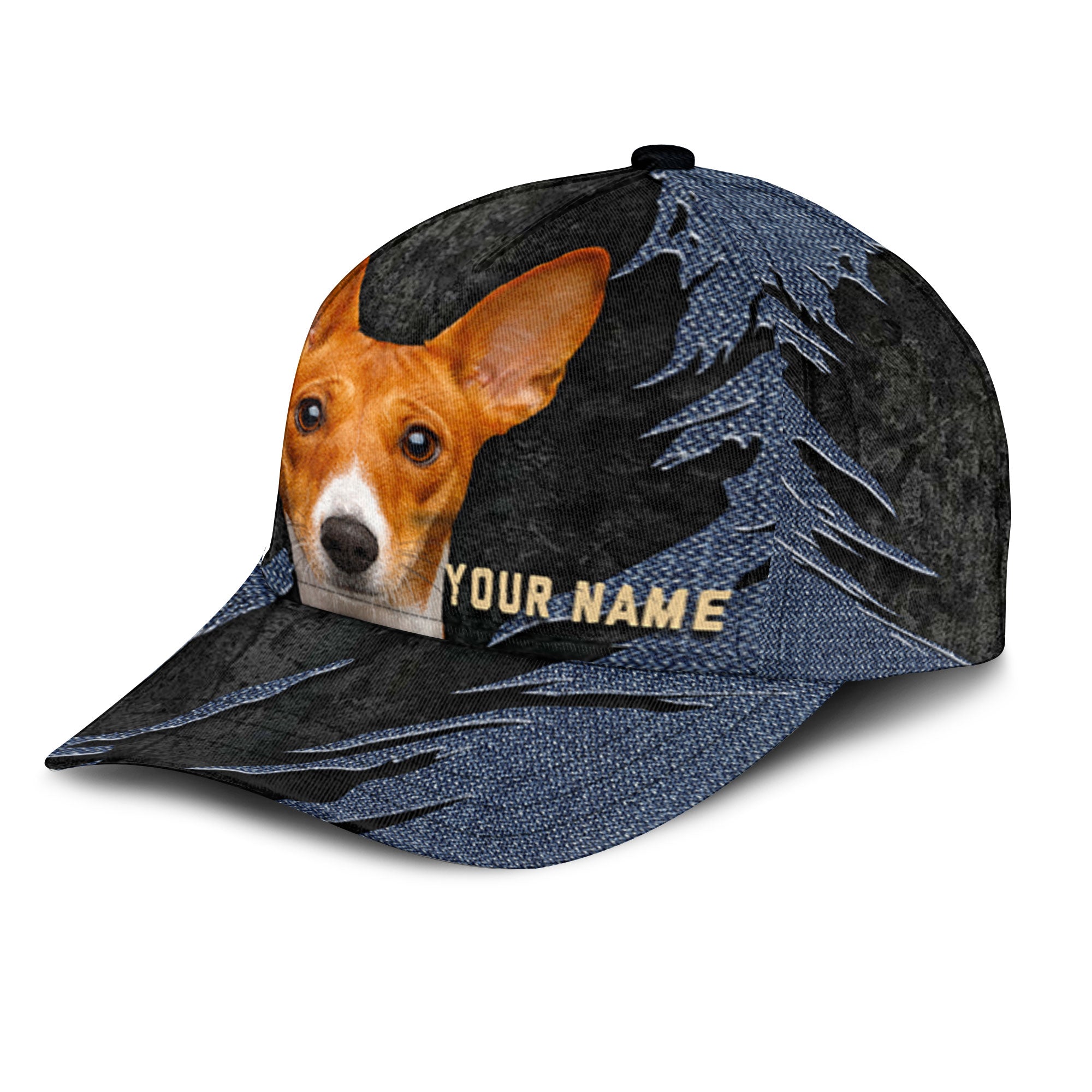 Basenji - Jean Background Custom Name Cap