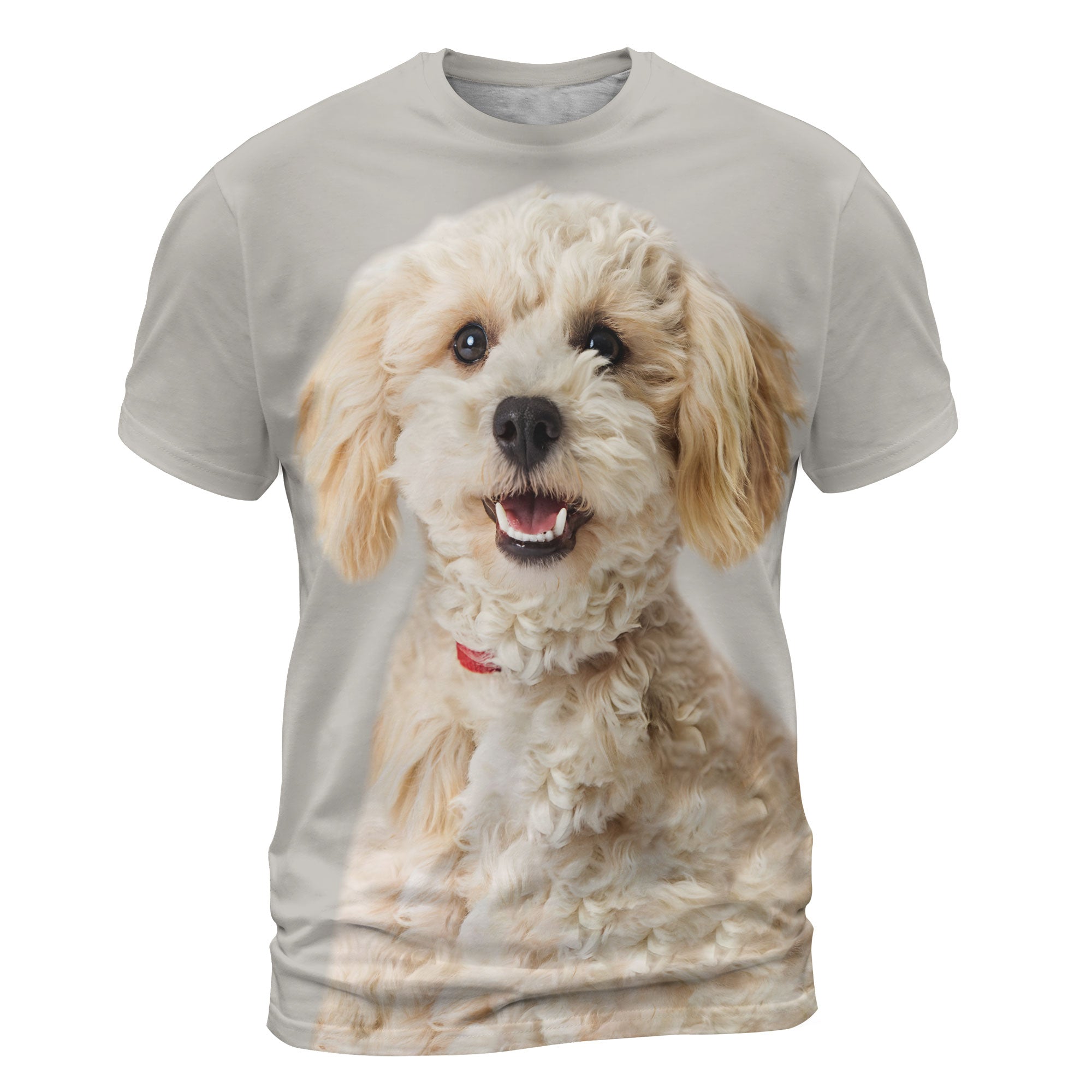 White Mixed Breed Poodle Smile - 3D Graphic T-Shirt
