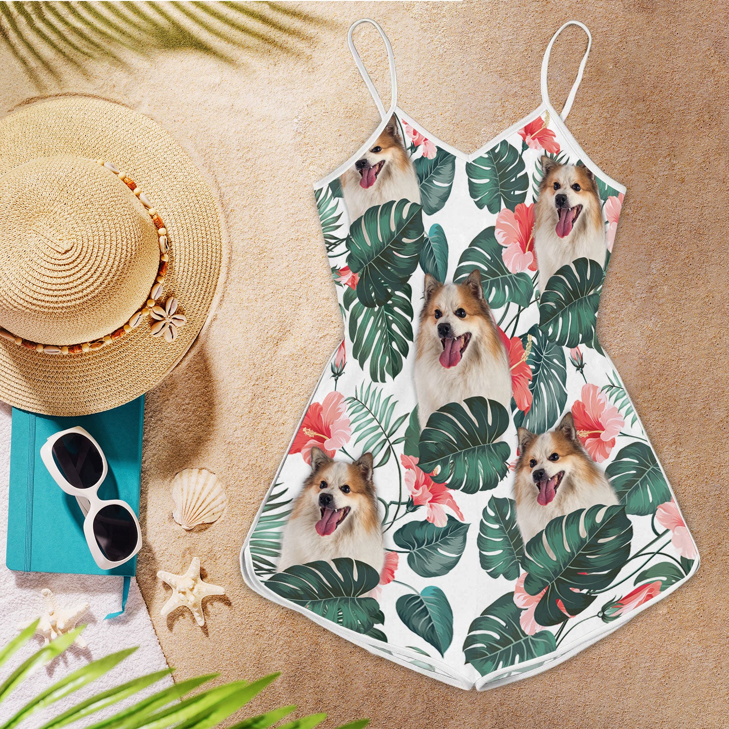 Icelandic Sheepdog Pattern Sleeveless Romper