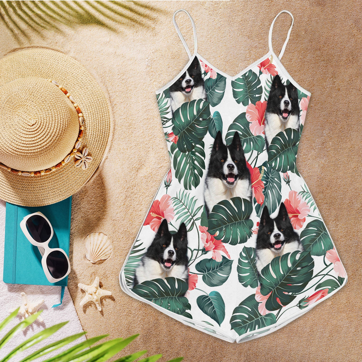 Karelian Bear Dog Pattern Sleeveless Romper