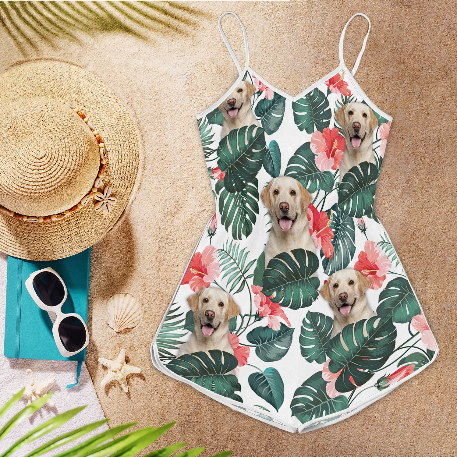 Labrador Retriever Pattern Sleeveless Romper