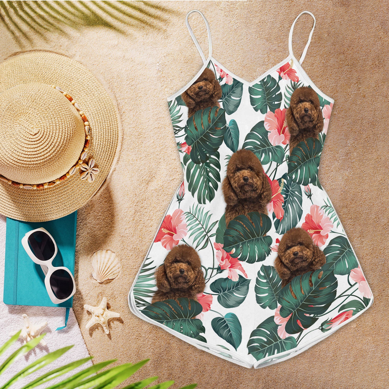 Poodle Pattern Sleeveless Romper