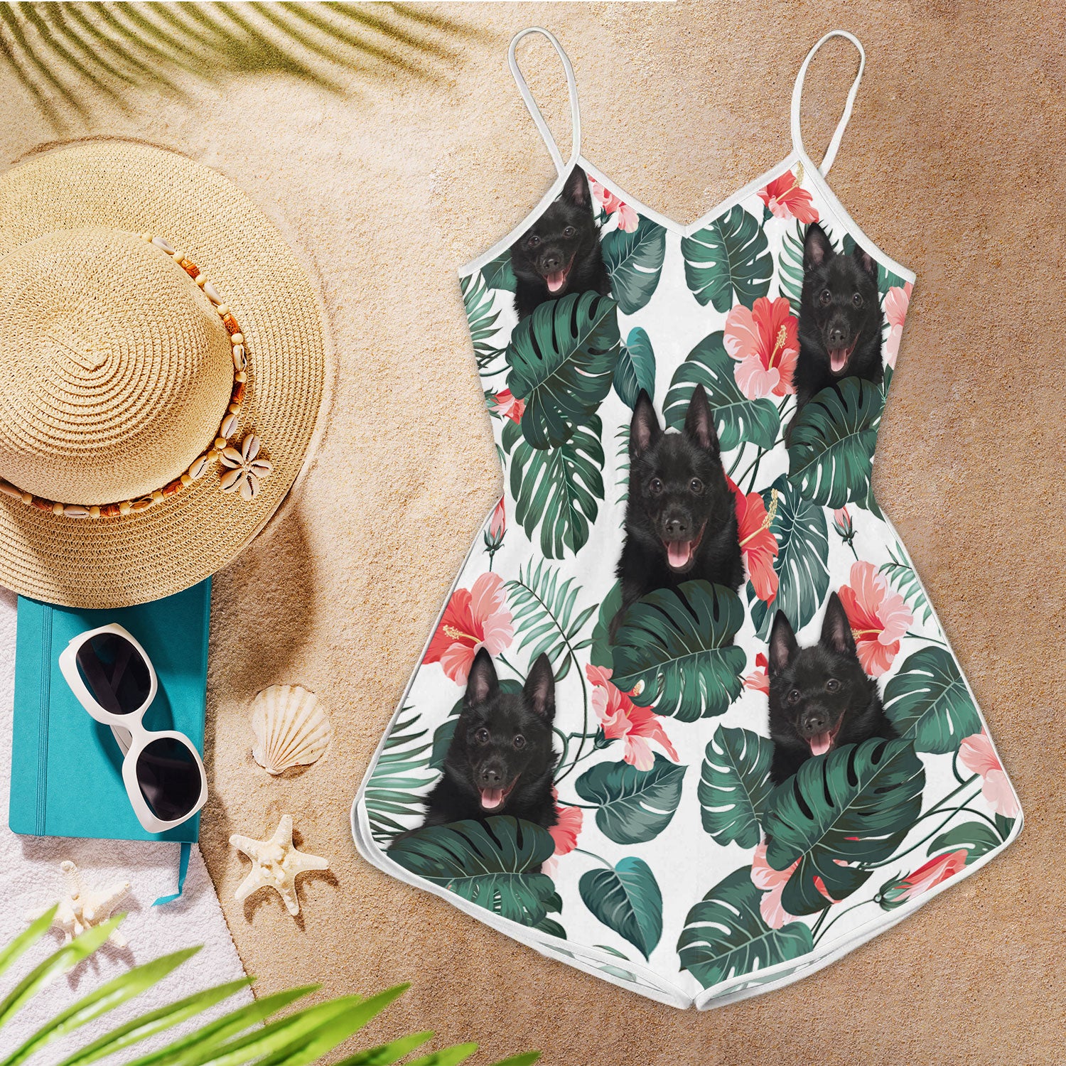 Schipperke Pattern Sleeveless Romper