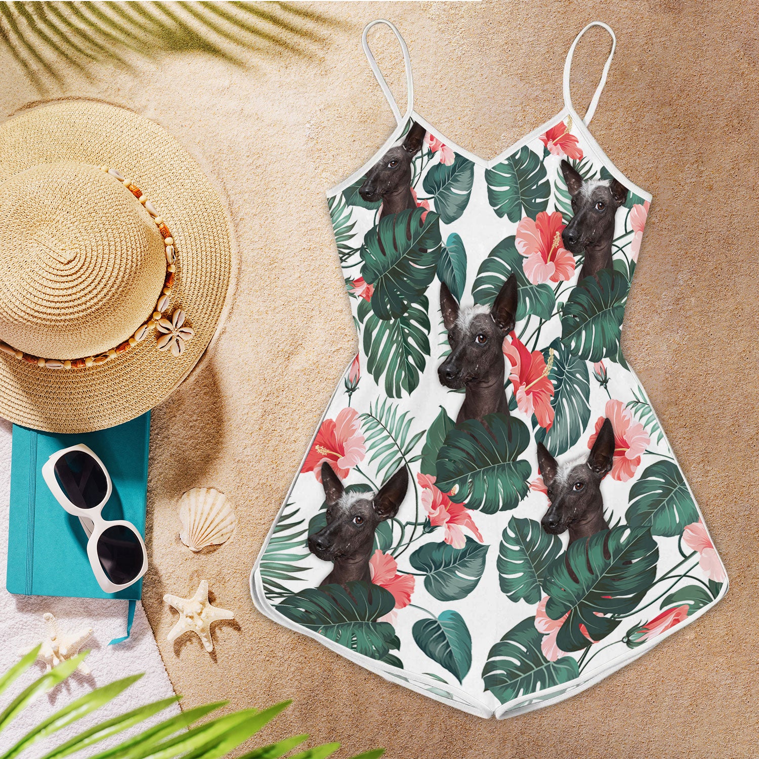 Xoloitzcuintl Tropical Pattern Sleeveless Romper