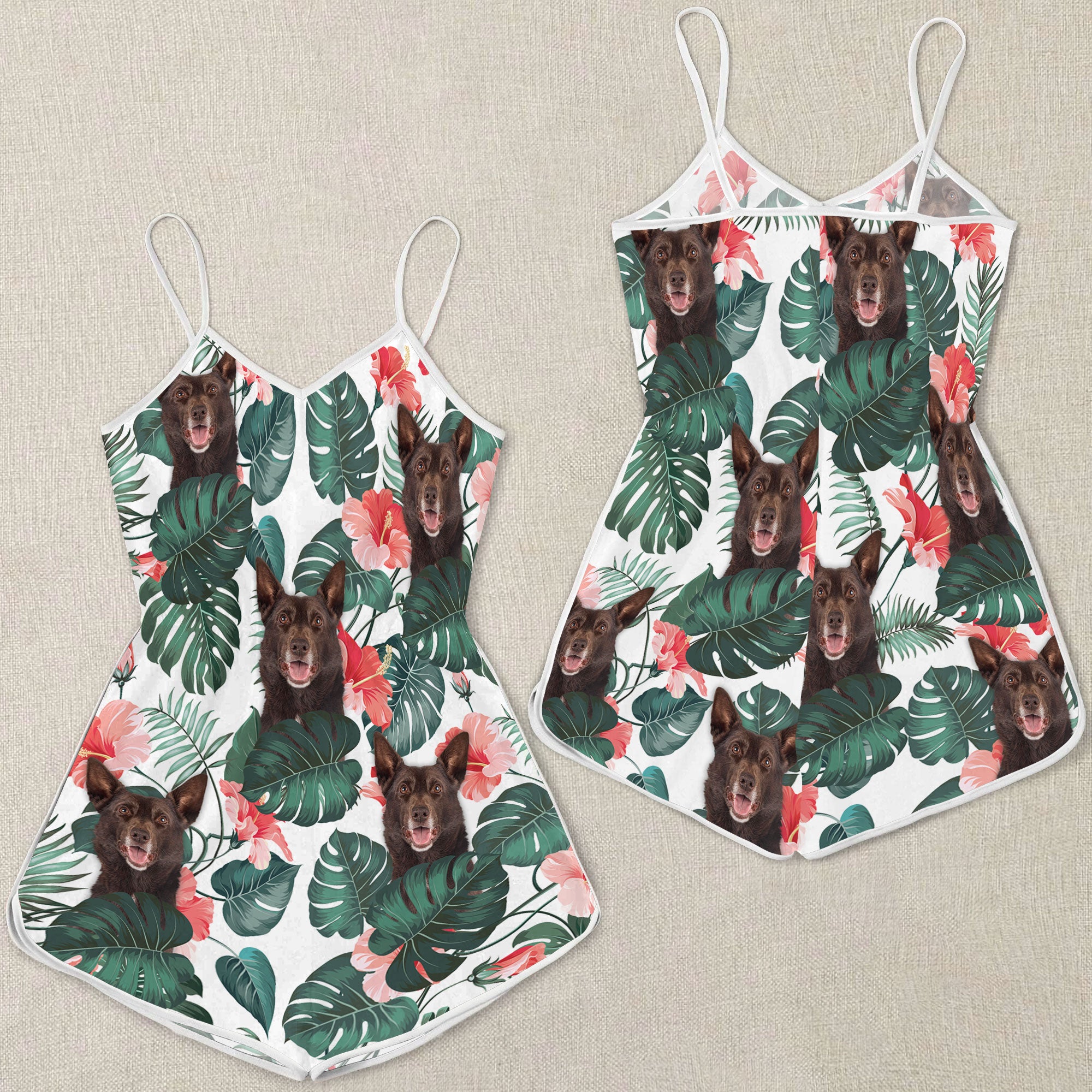 Australian Kelpie Dog Tropical Pattern Sleeveless Romper