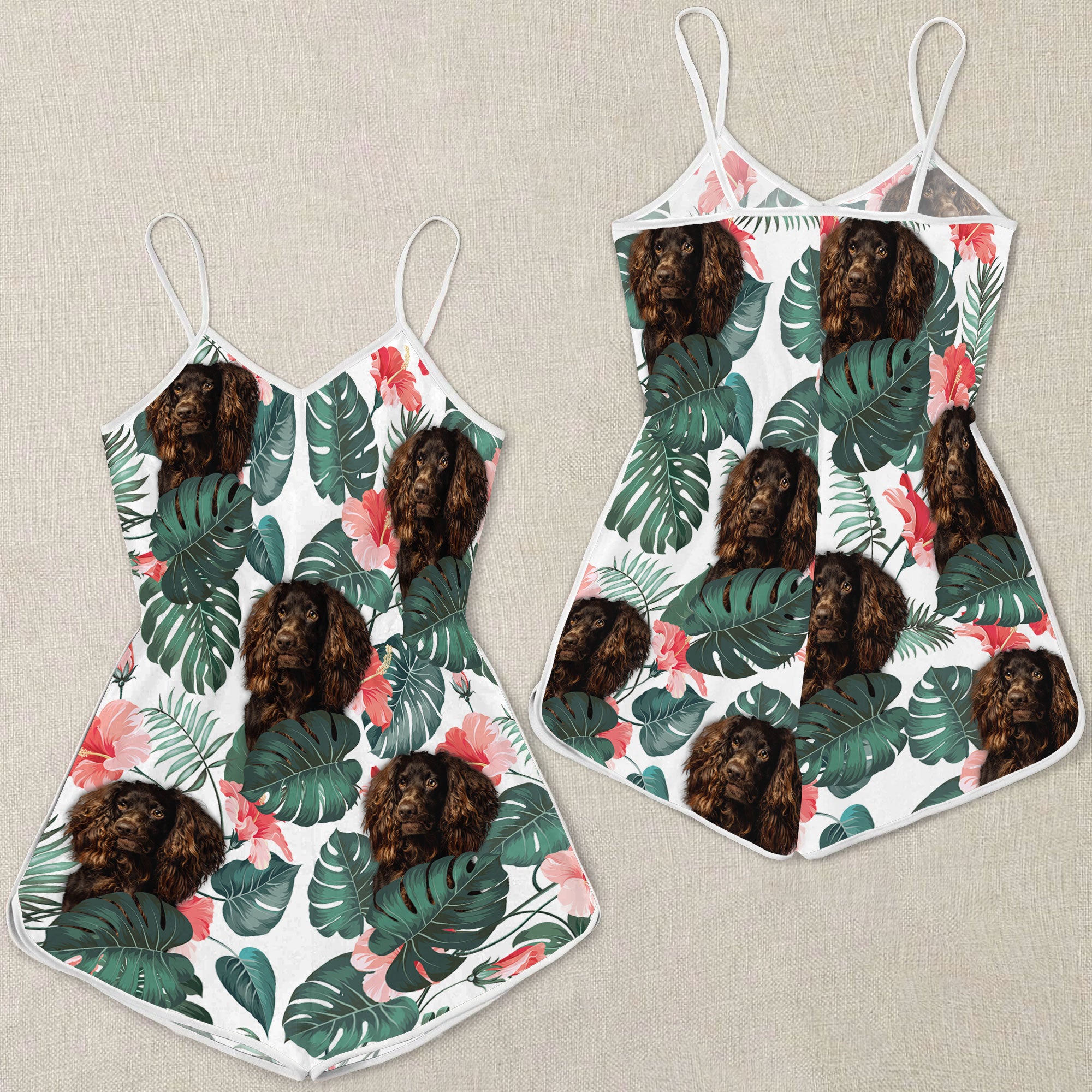 Boykin Spaniel Tropical Pattern Sleeveless Romper