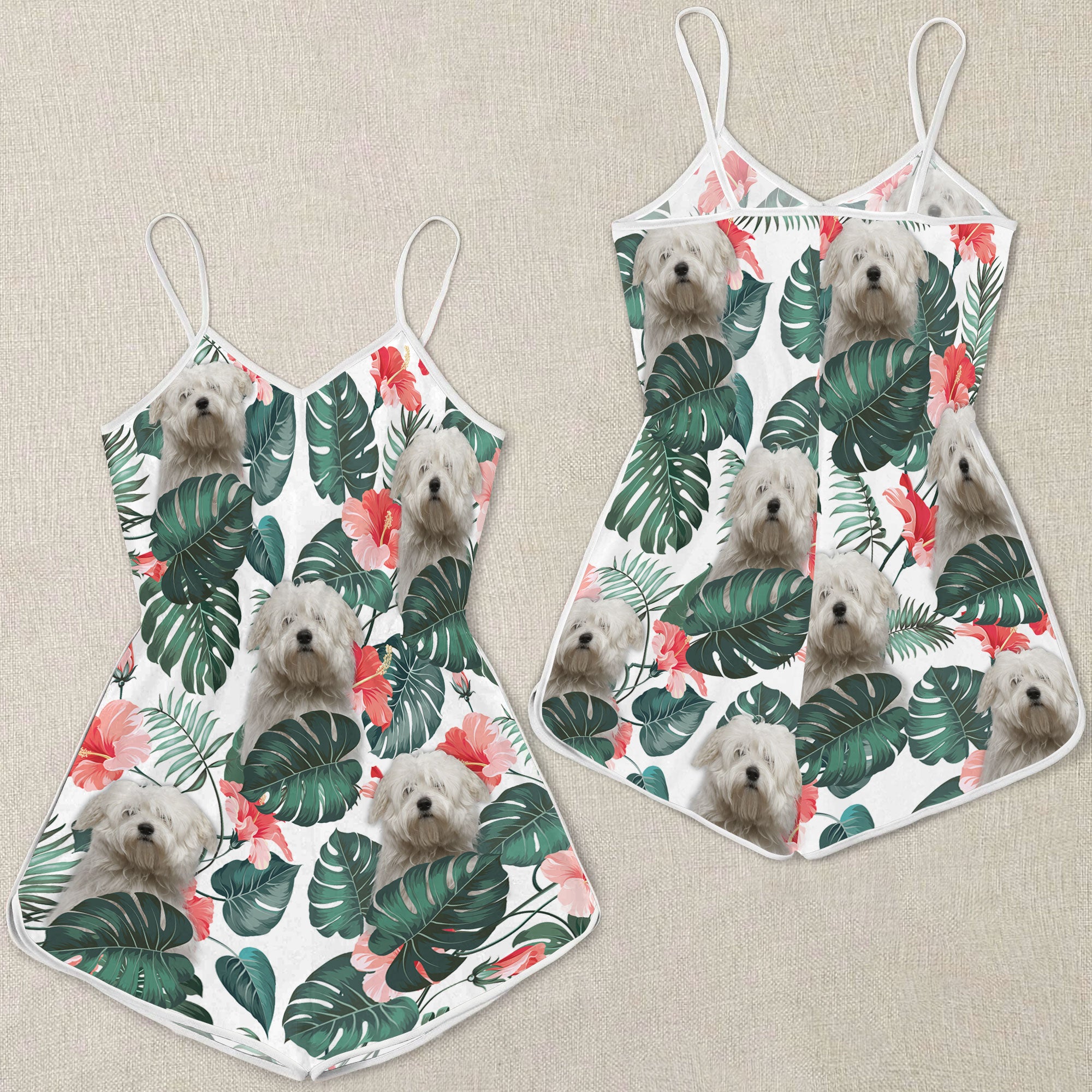 Coton de Tulear Pattern Sleeveless Romper