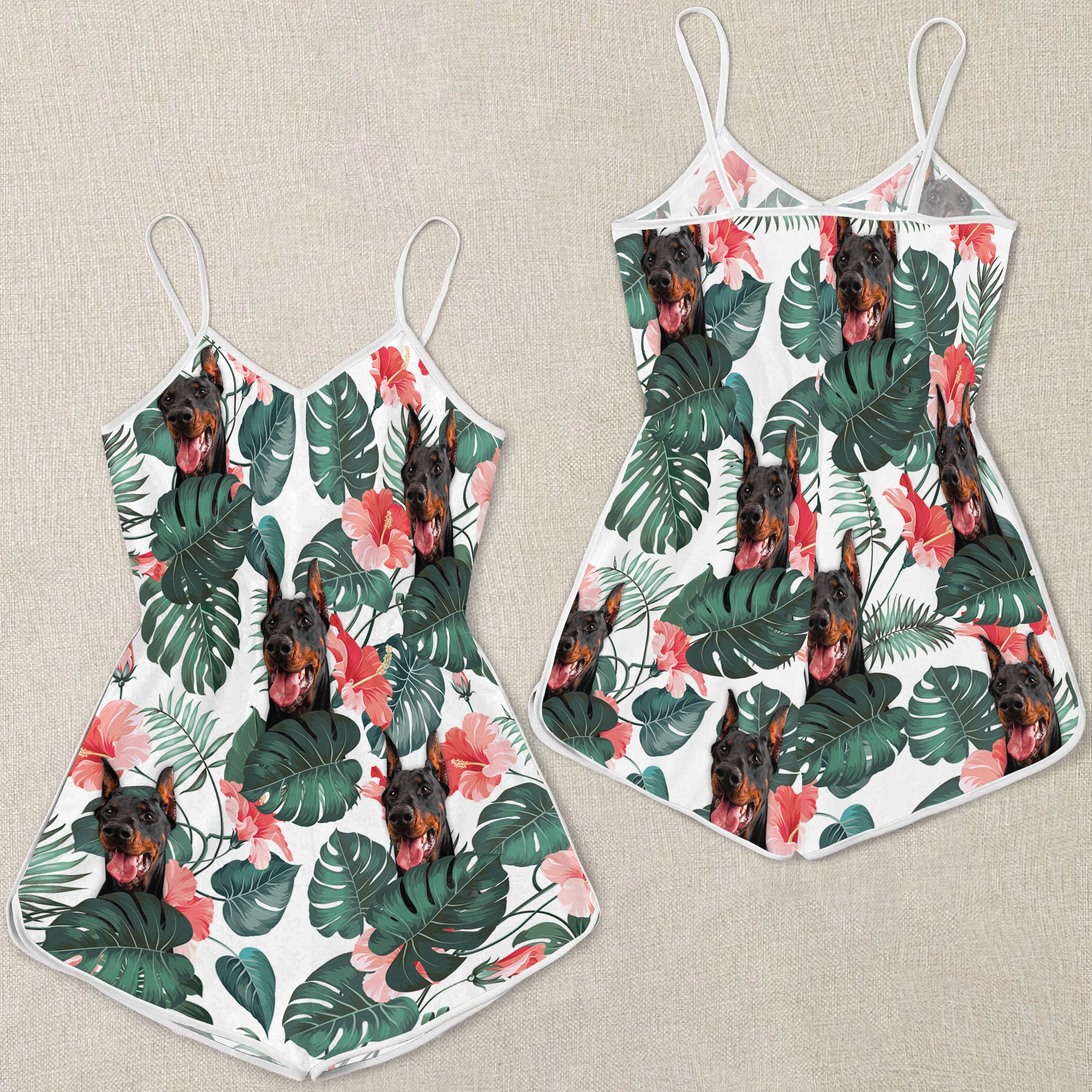 Doberman Pinscher Pattern Sleeveless Romper