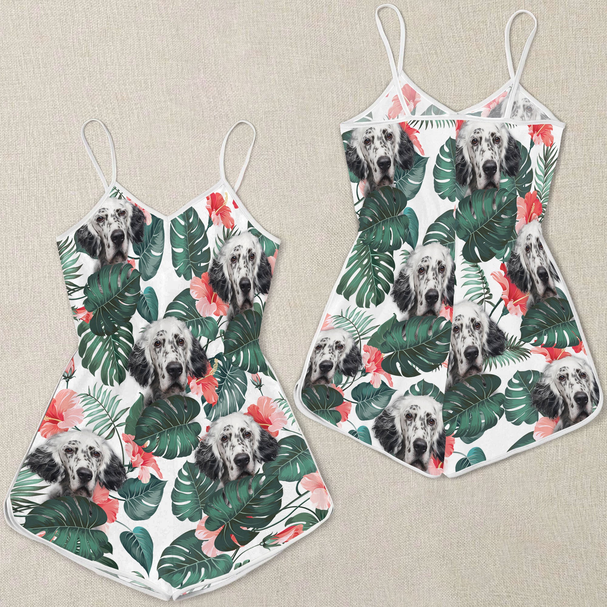 English Setter Pattern Sleeveless Romper