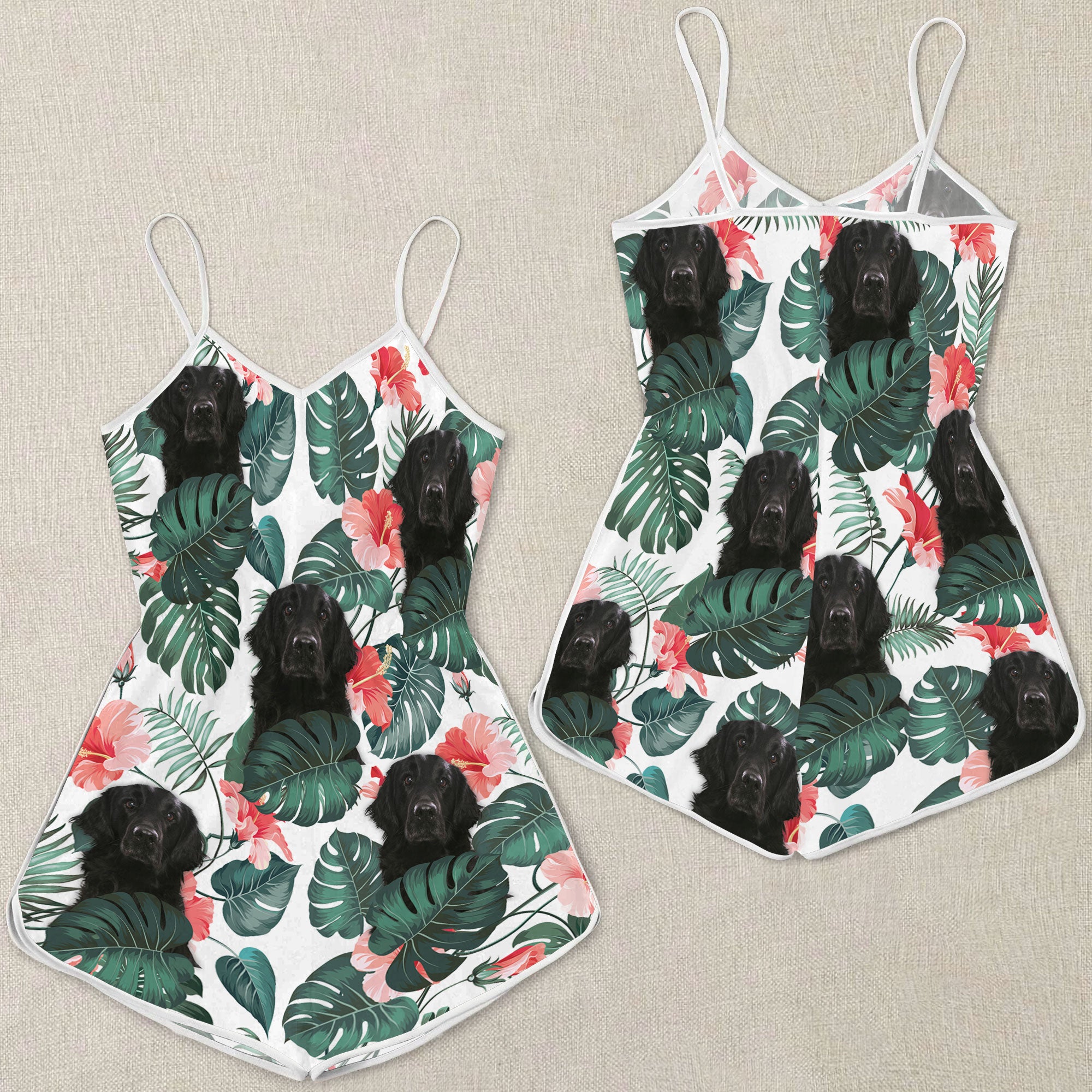 Flat Coated Retriever Pattern Sleeveless Romper