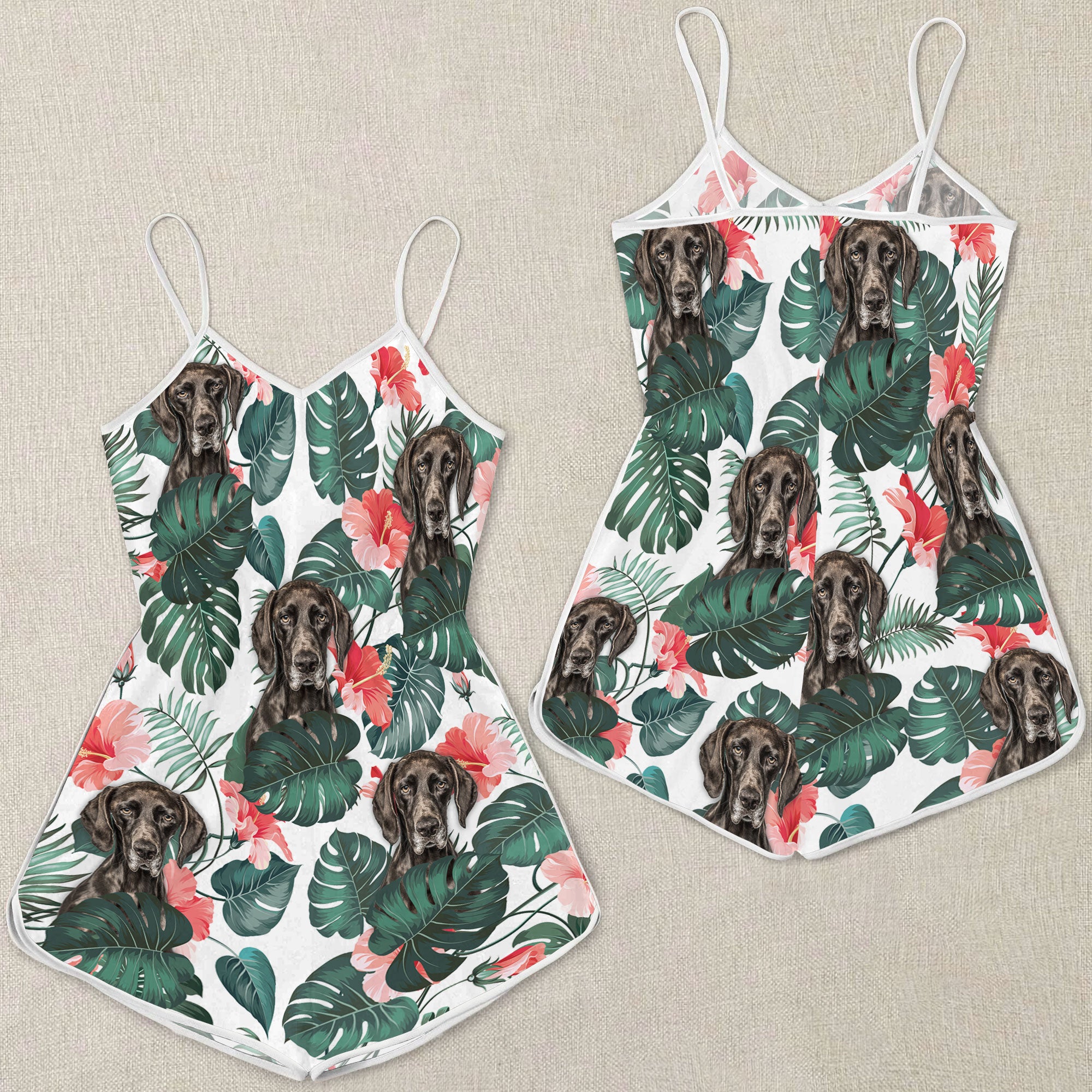 German Shorthaired Pointer Dog Pattern Sleeveless Romper