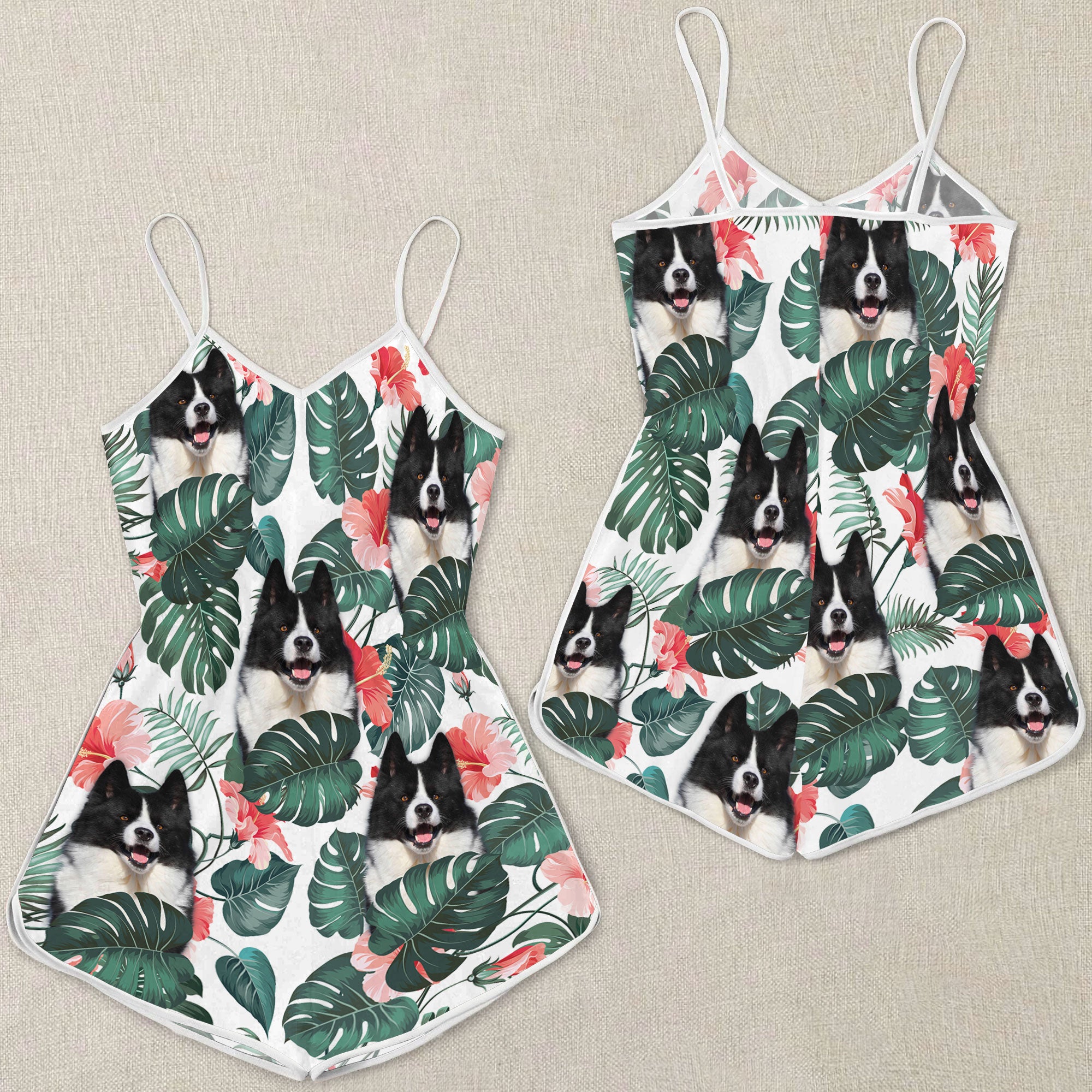 Karelian Bear Dog Pattern Sleeveless Romper