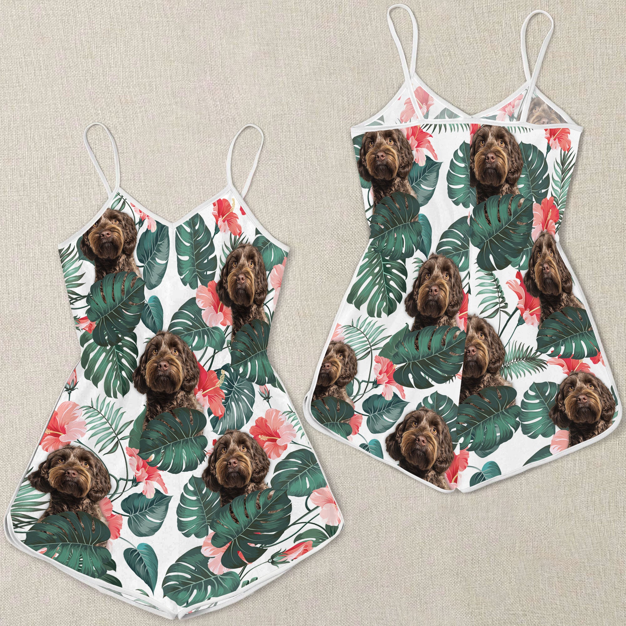 Labradoodle Pattern Sleeveless Romper
