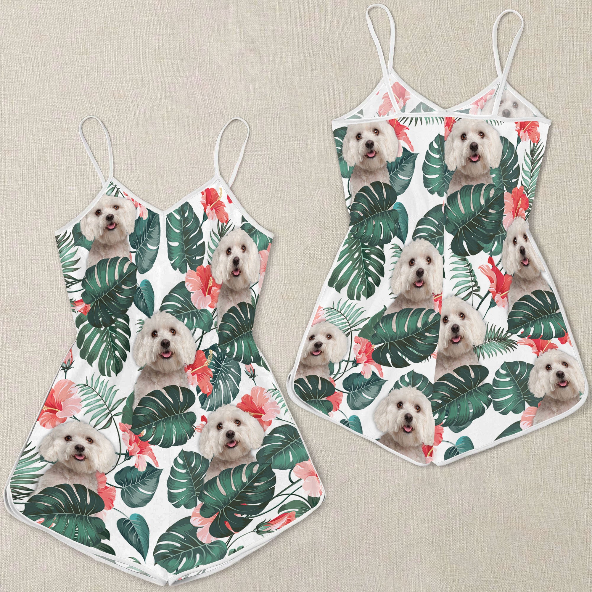 Maltese Pattern Sleeveless Romper