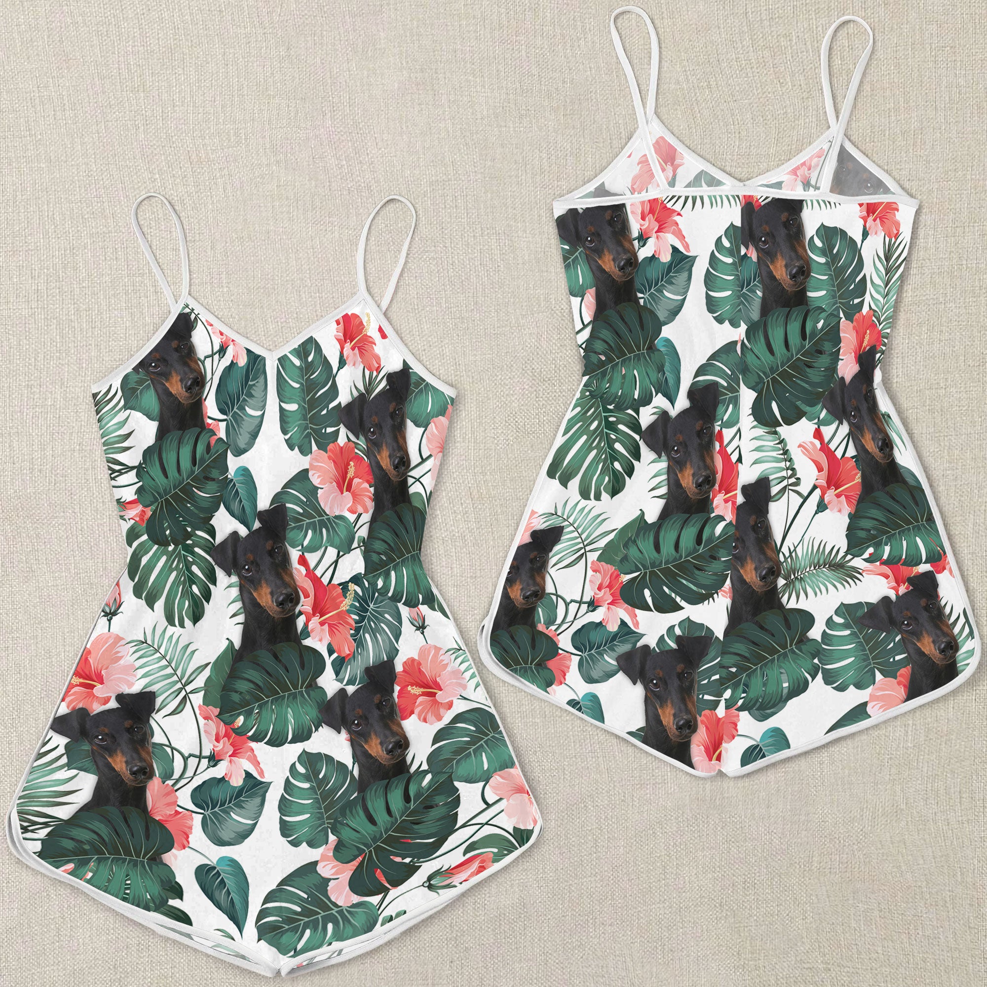 Manchester Terrier Pattern Sleeveless Romper