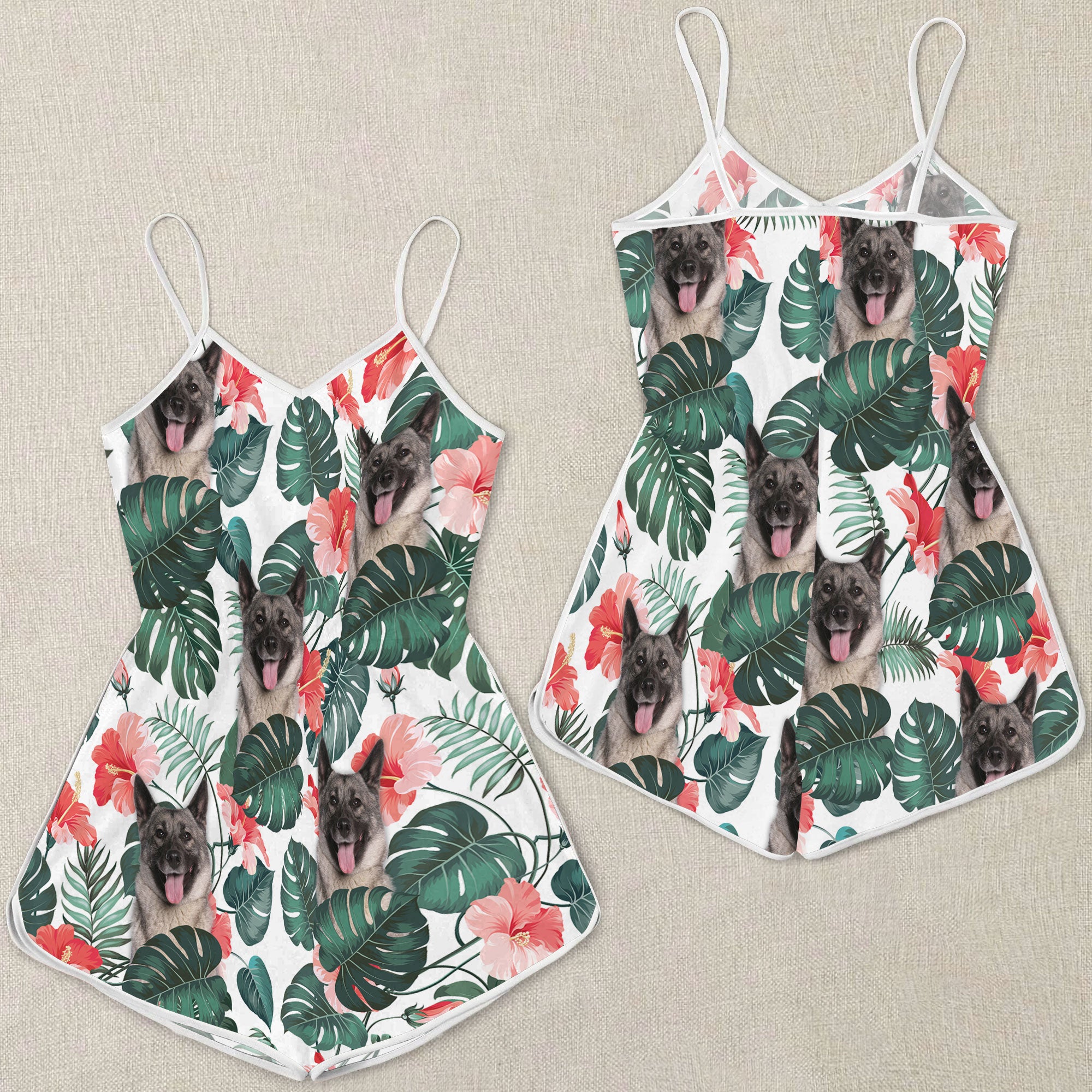 Norwegian Elkhound Pattern Sleeveless Romper