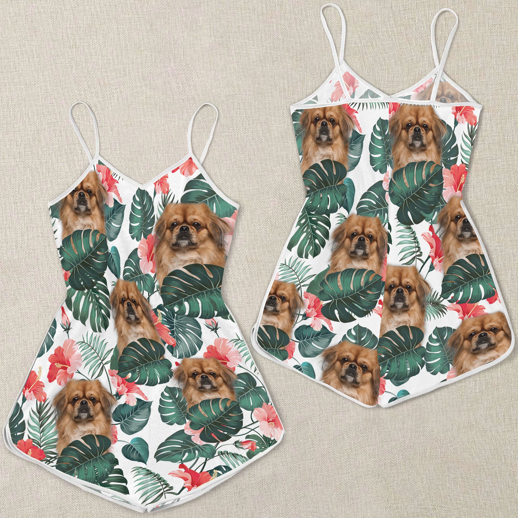 Pekingese Pattern Sleeveless Romper