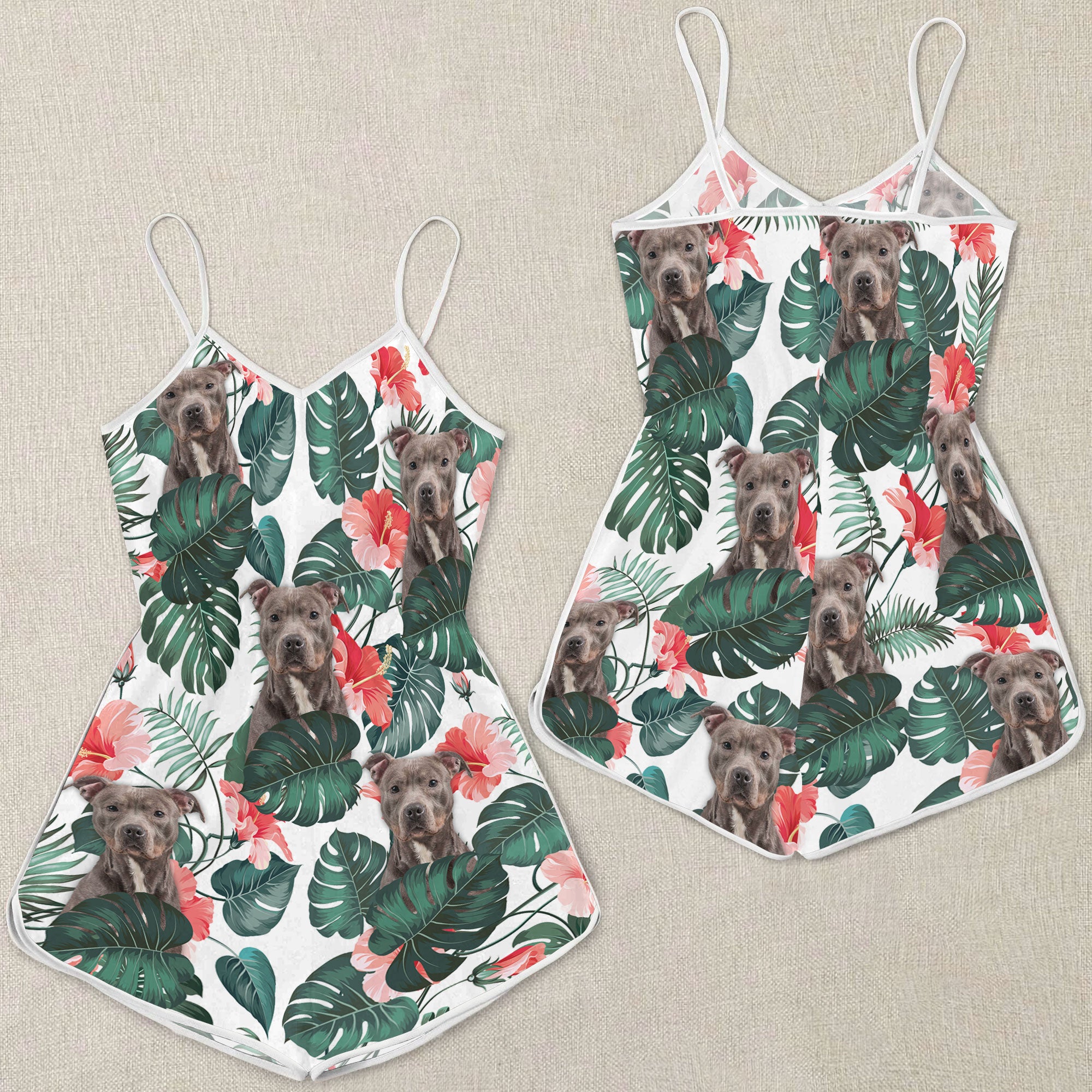 Pitbull Pattern Sleeveless Romper