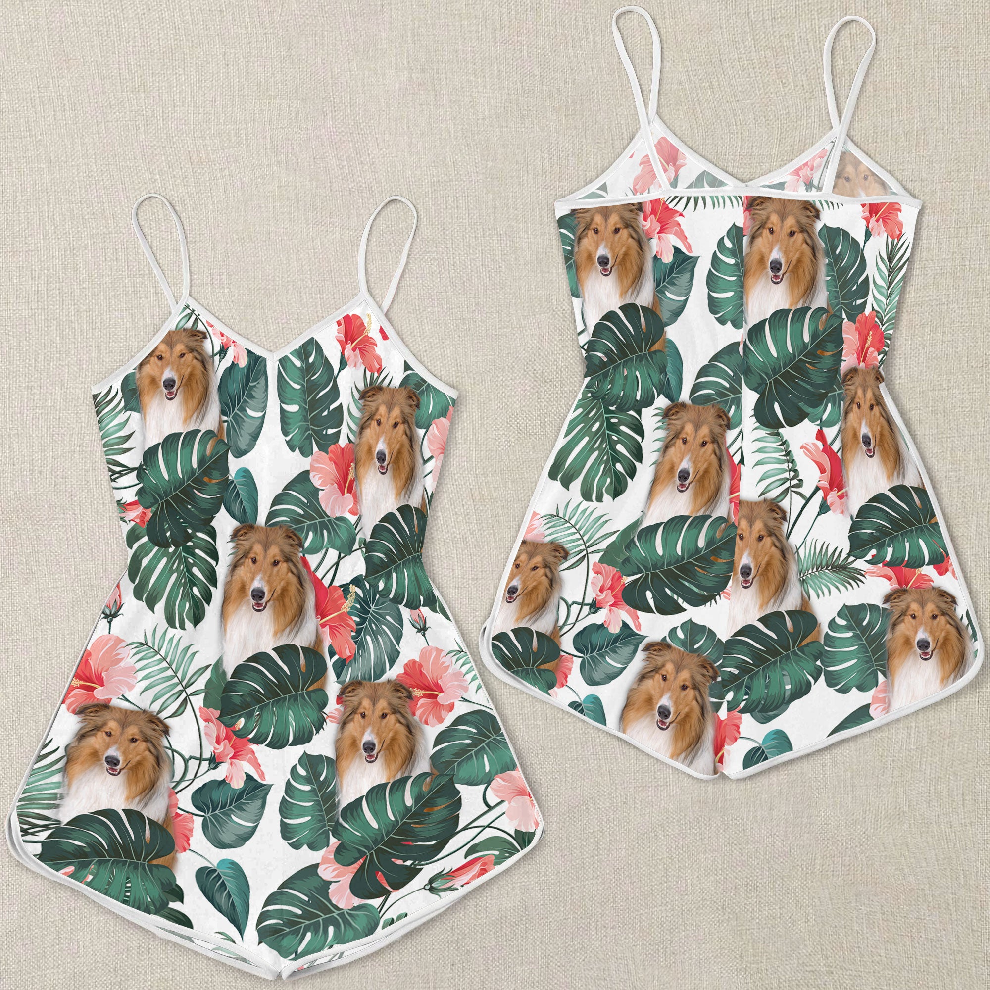 Rough Collie Pattern Sleeveless Romper