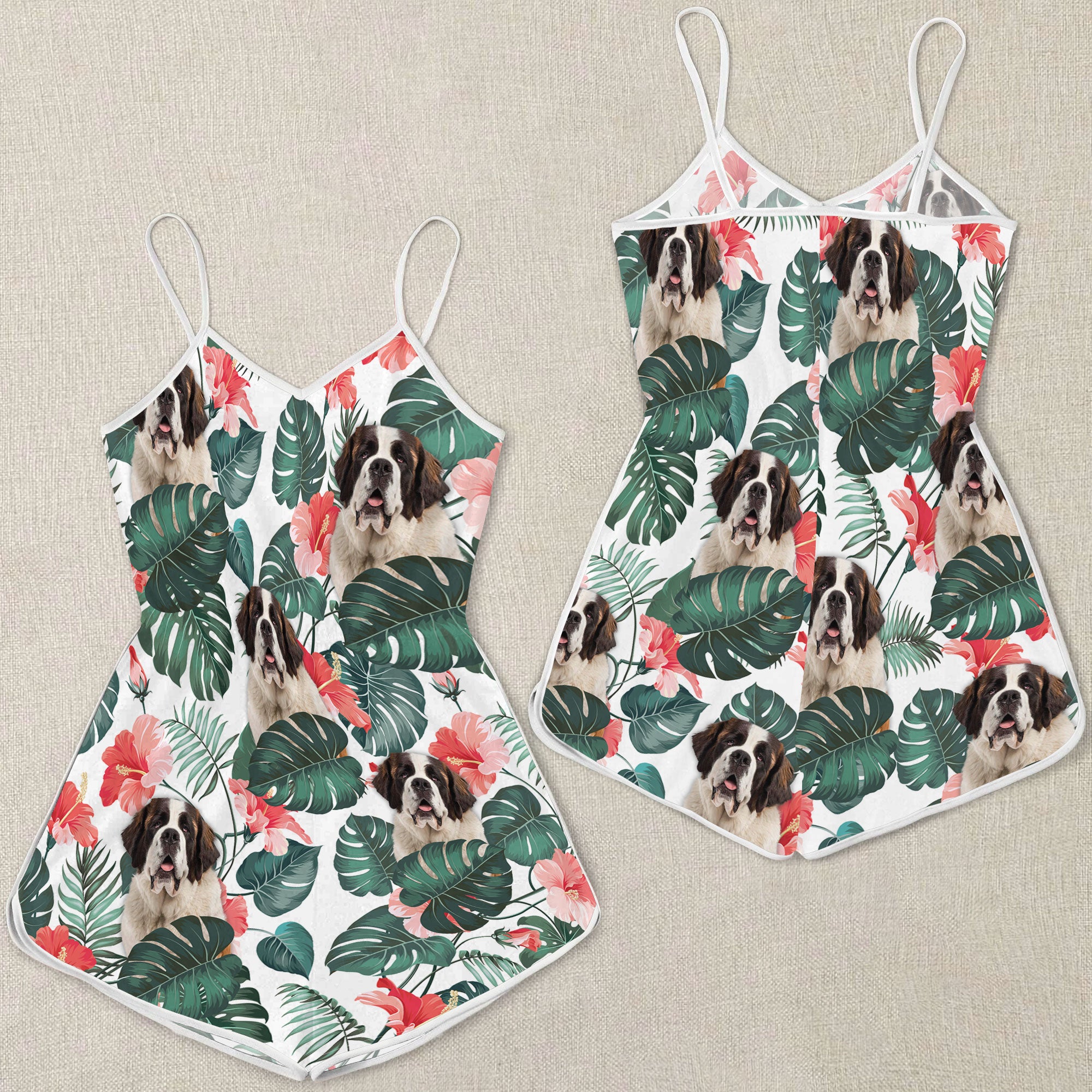 Saint Bernard Pattern Sleeveless Romper
