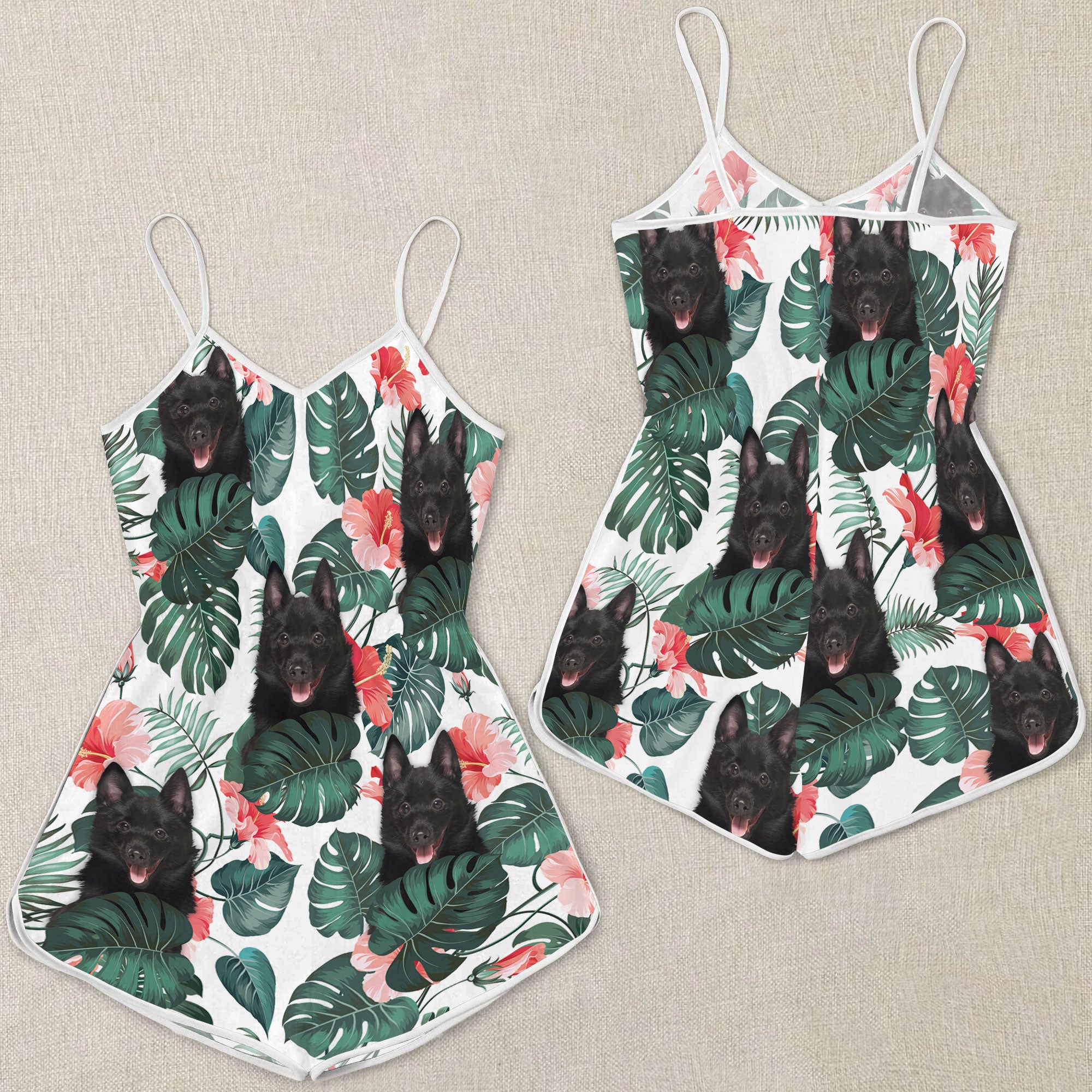 Schipperke Pattern Sleeveless Romper