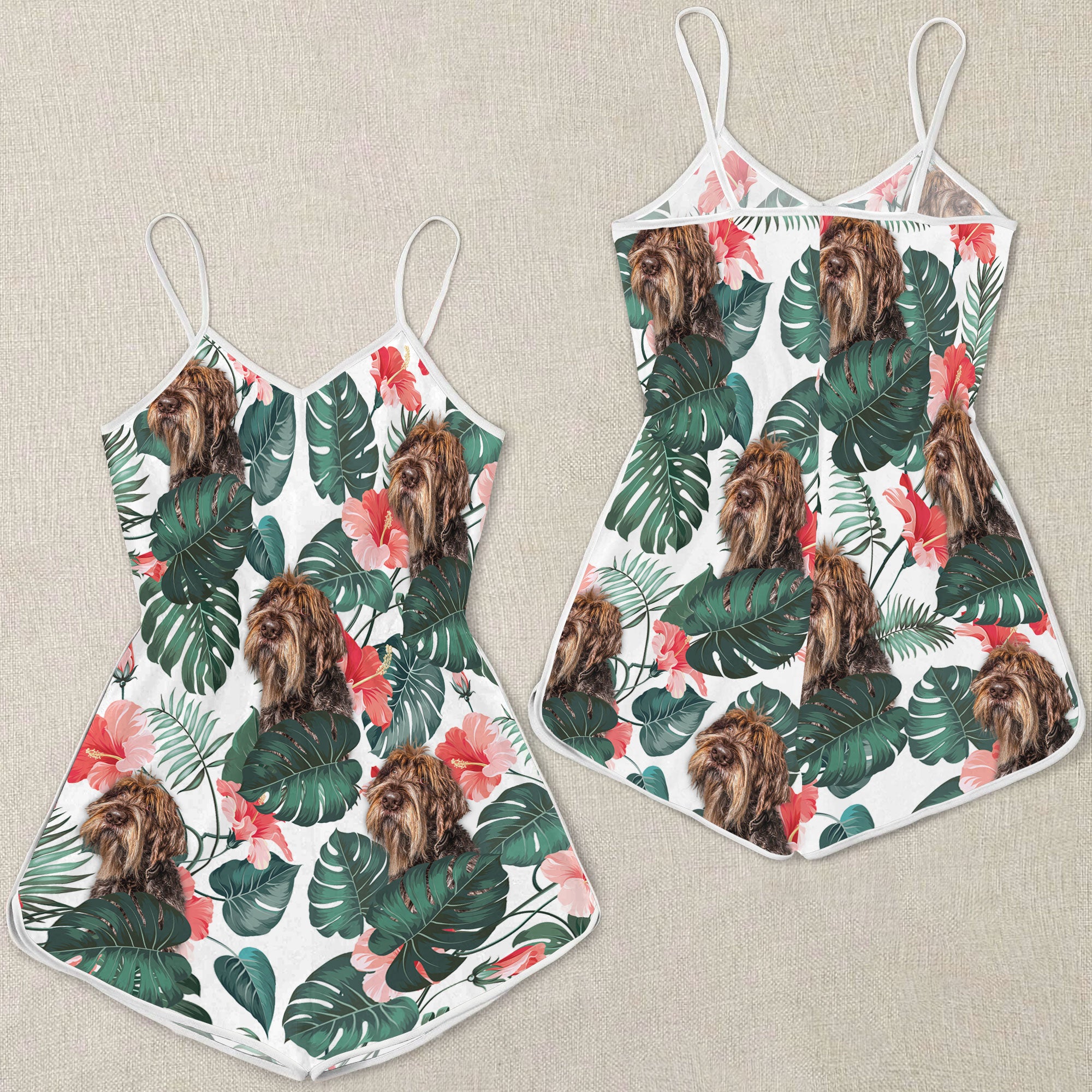 Wirehaired Pointing Griffon Tropical Pattern Sleeveless Romper