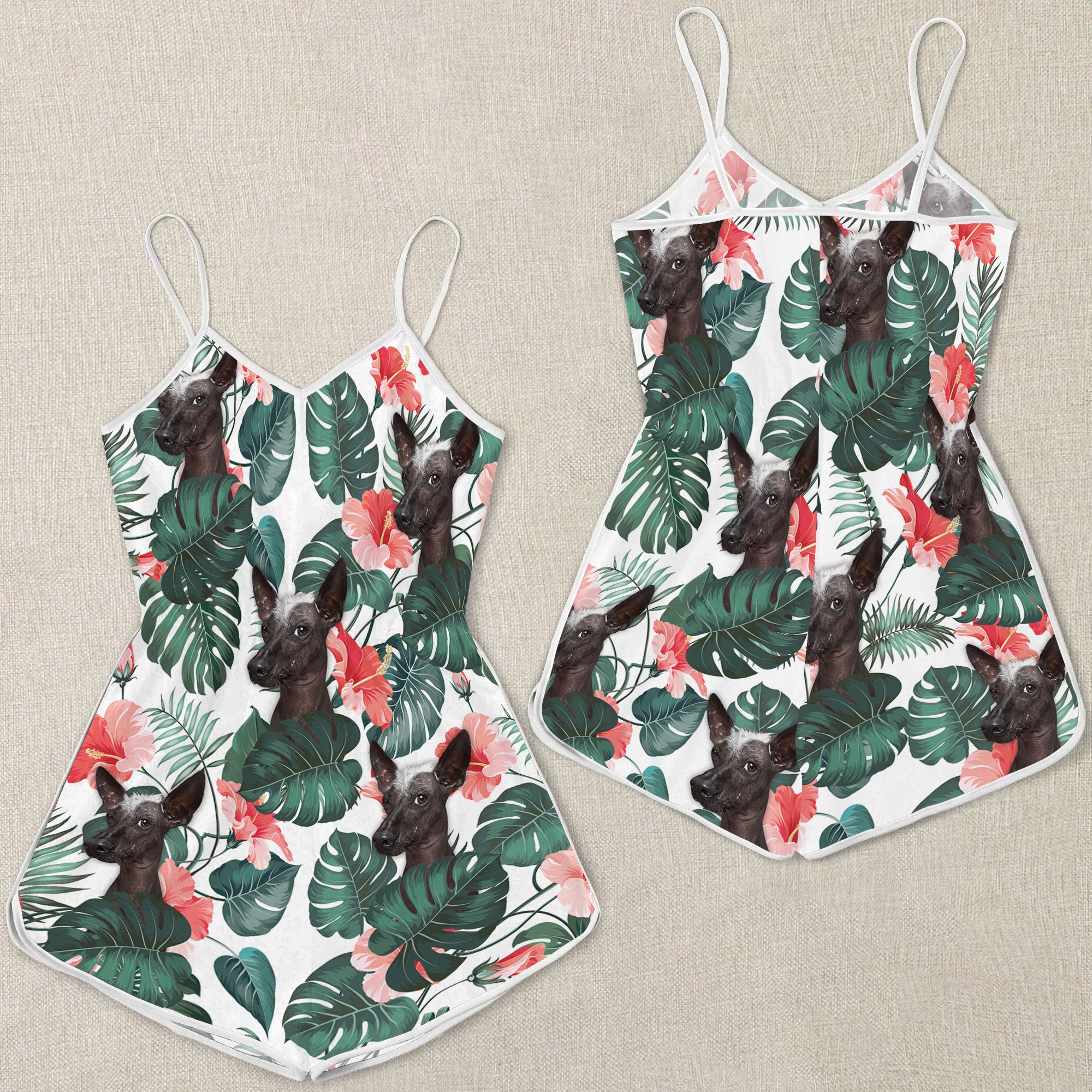 Xoloitzcuintl Tropical Pattern Sleeveless Romper