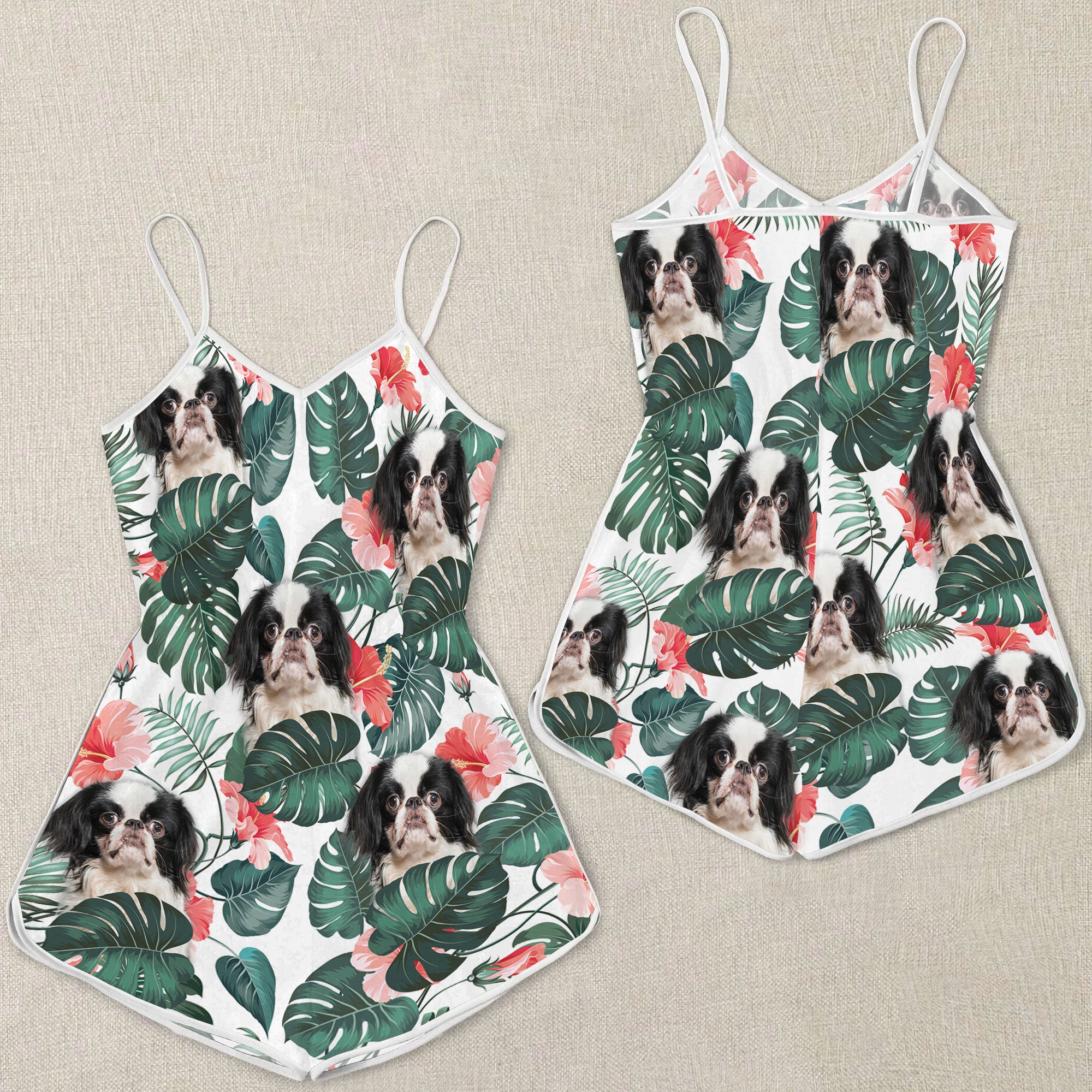 Japanese Chin Pattern Sleeveless Romper