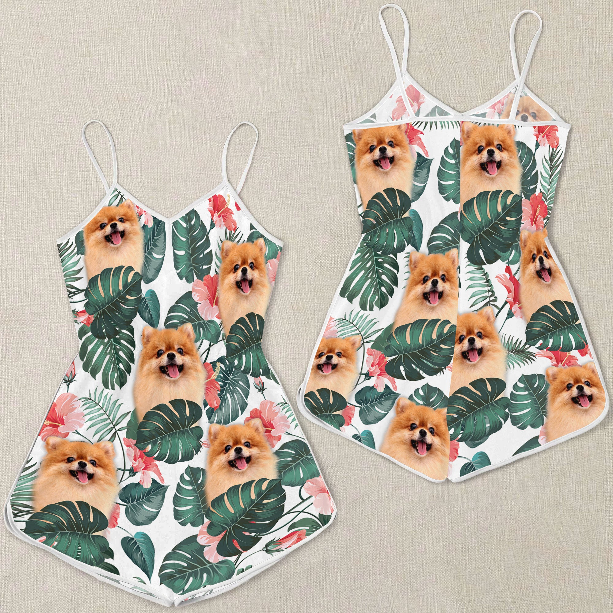Pomeranian Pattern Sleeveless Romper