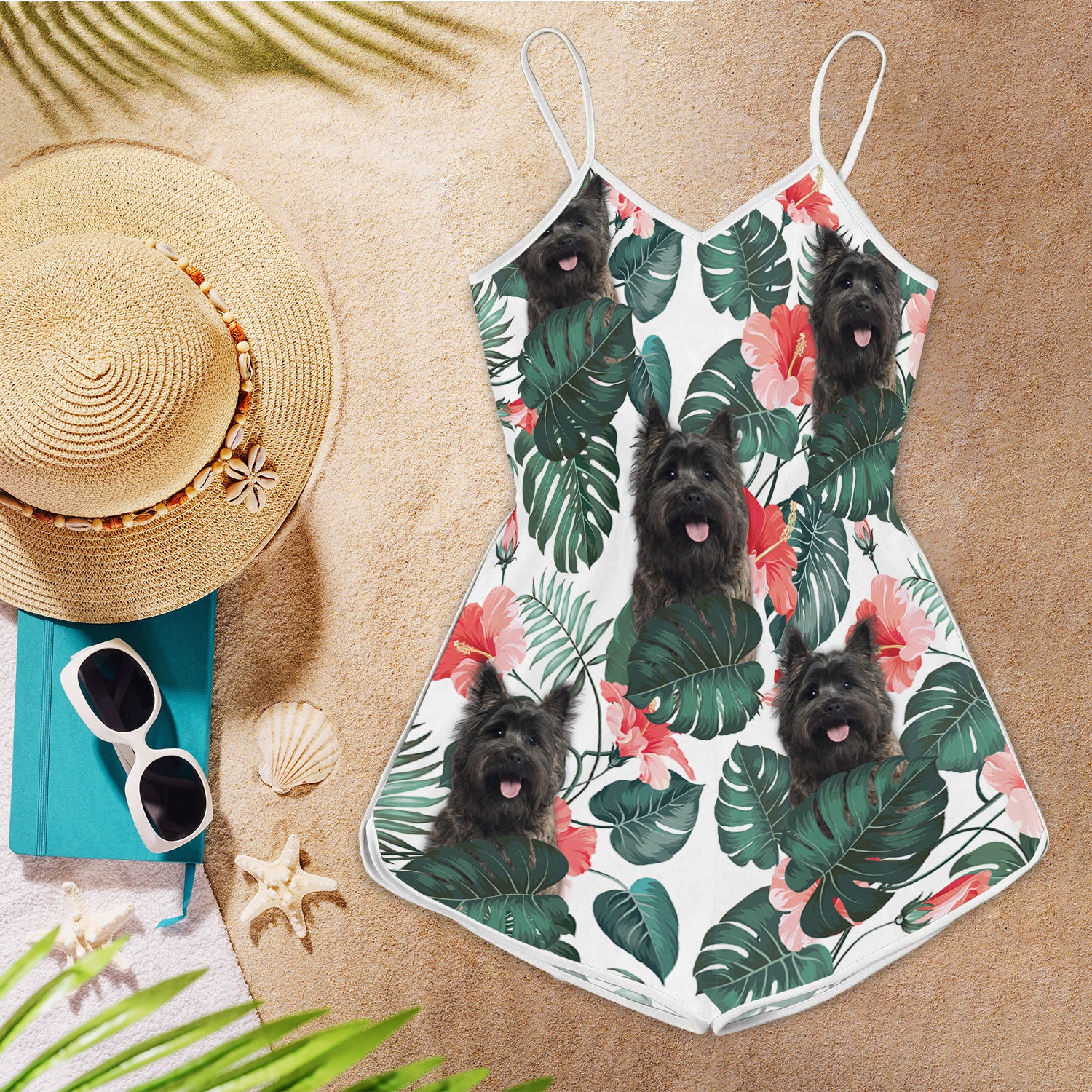 Cairn Terrier Pattern Sleeveless Romper