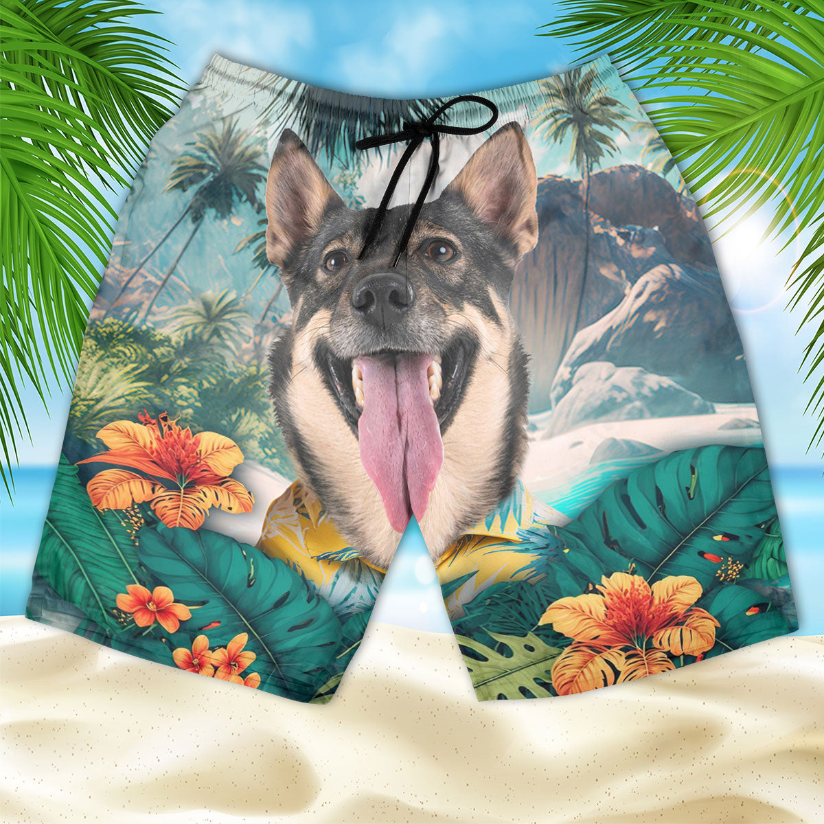 Swedish Vallhund - 3D Men's Beach Short