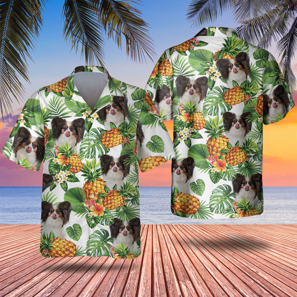 Papillon Dog - Tropical Pattern Hawaiian Shirt