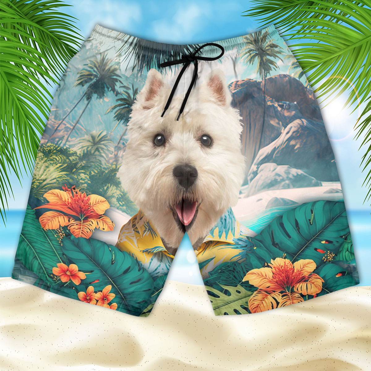 West Highland White Terrier - 3D Men's Beach Short